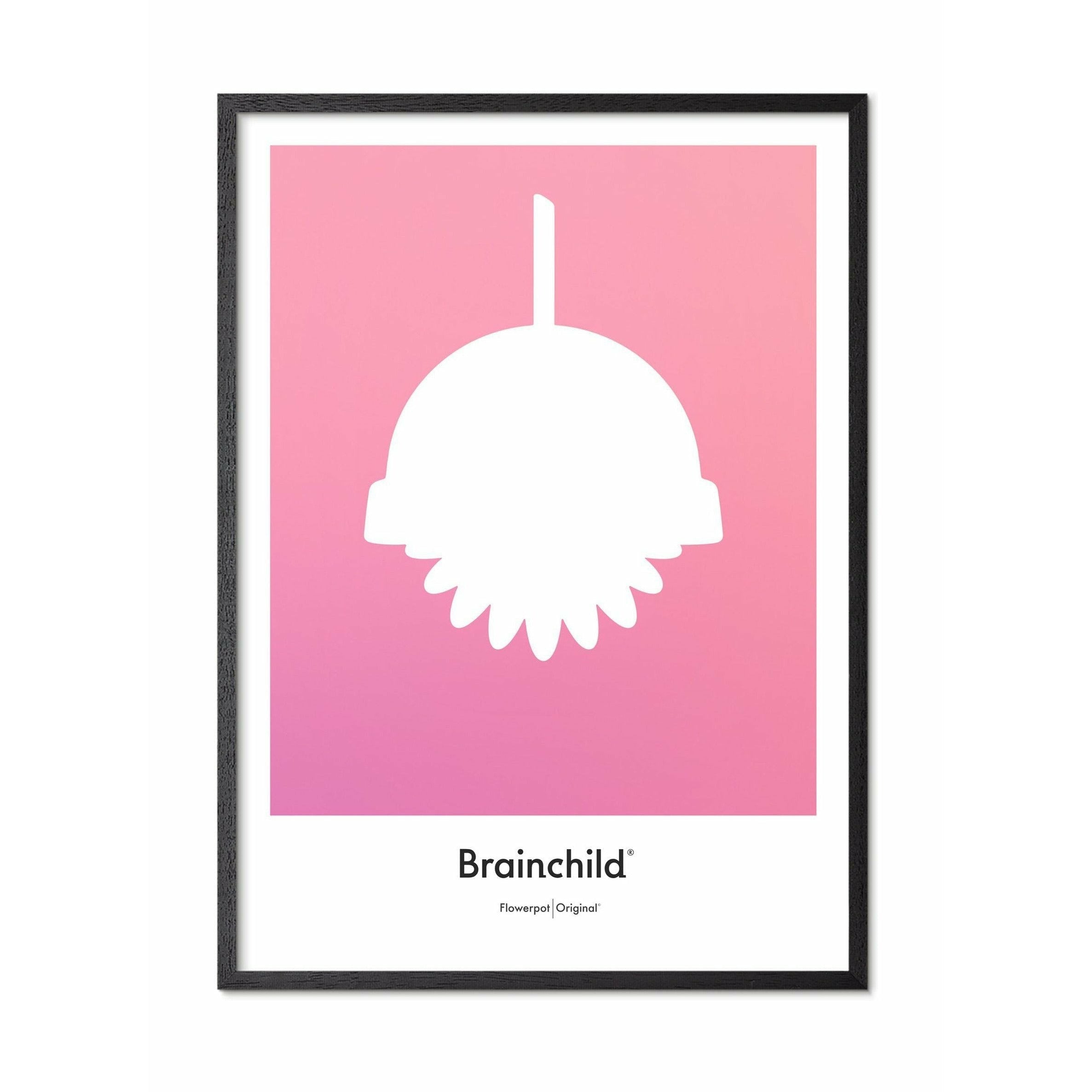 Brainchild Affiche d'icône de conception de pot de fleur, cadre en bois de laquée noir 30x40 cm, rose