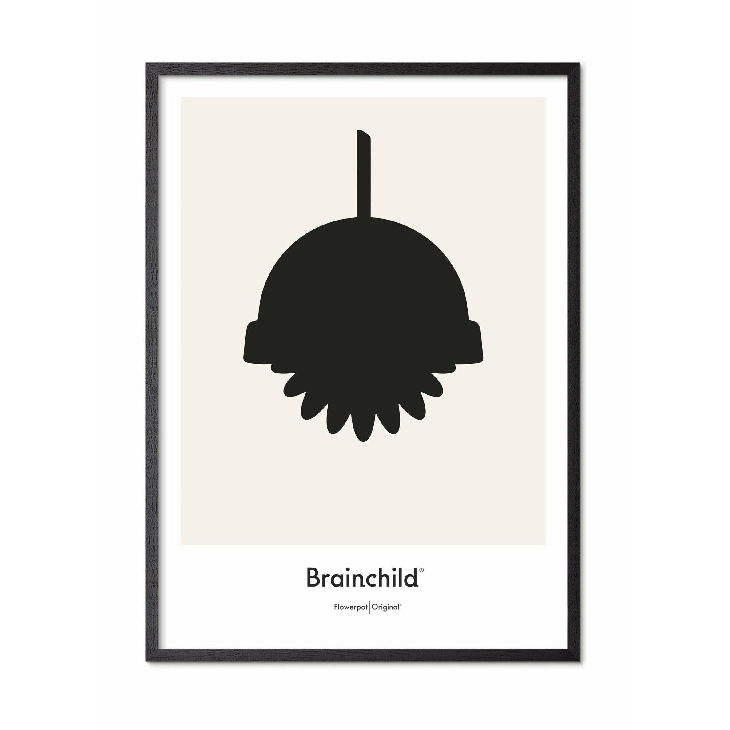 Brainchild Flower Pot Design Icon Poster, Frame Made Of Black Lacquered Wood 50x70 Cm, Grey