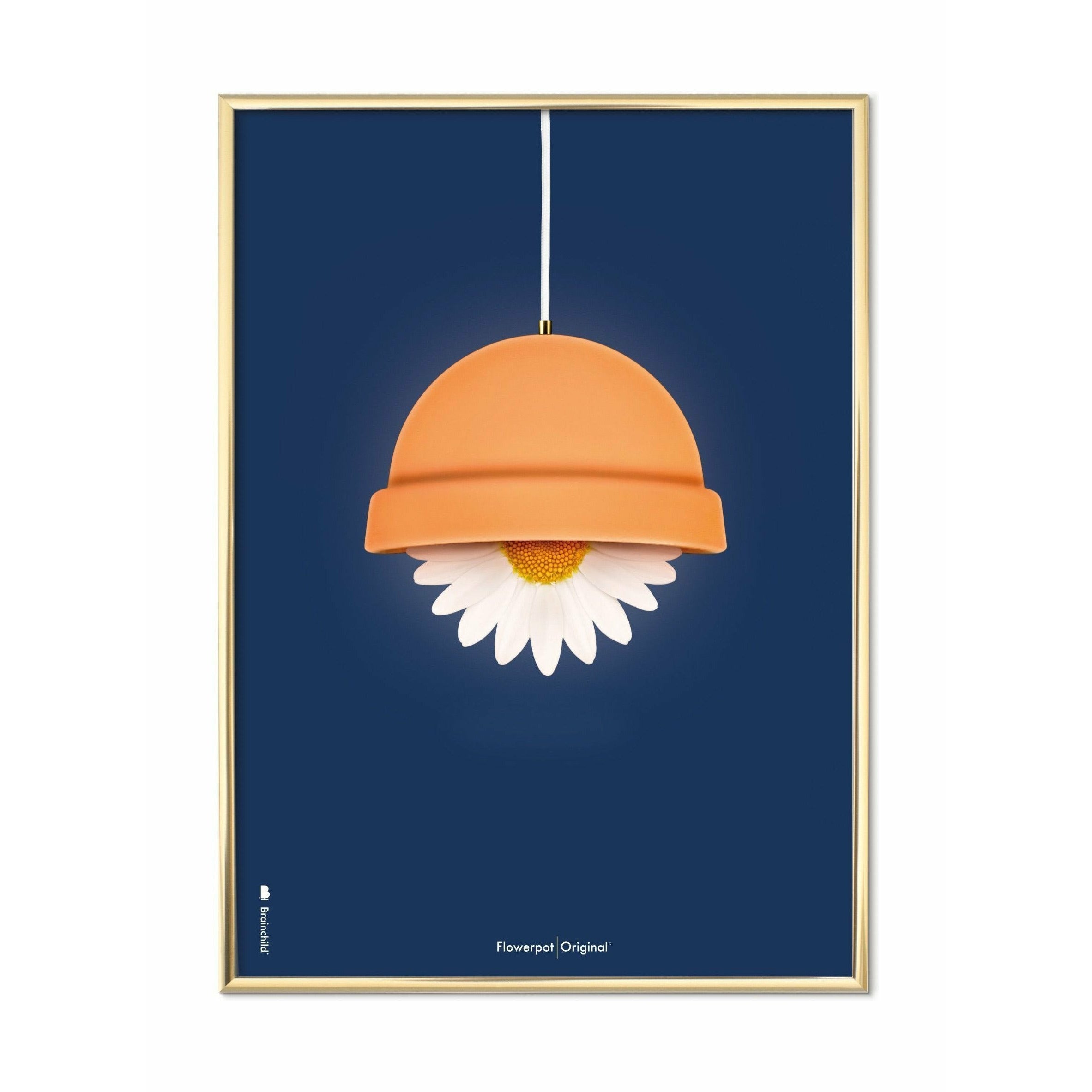 Brainchild Flowerpot Classic Poster, Brass Colored Frame 30x40 Cm, Dark Blue Background