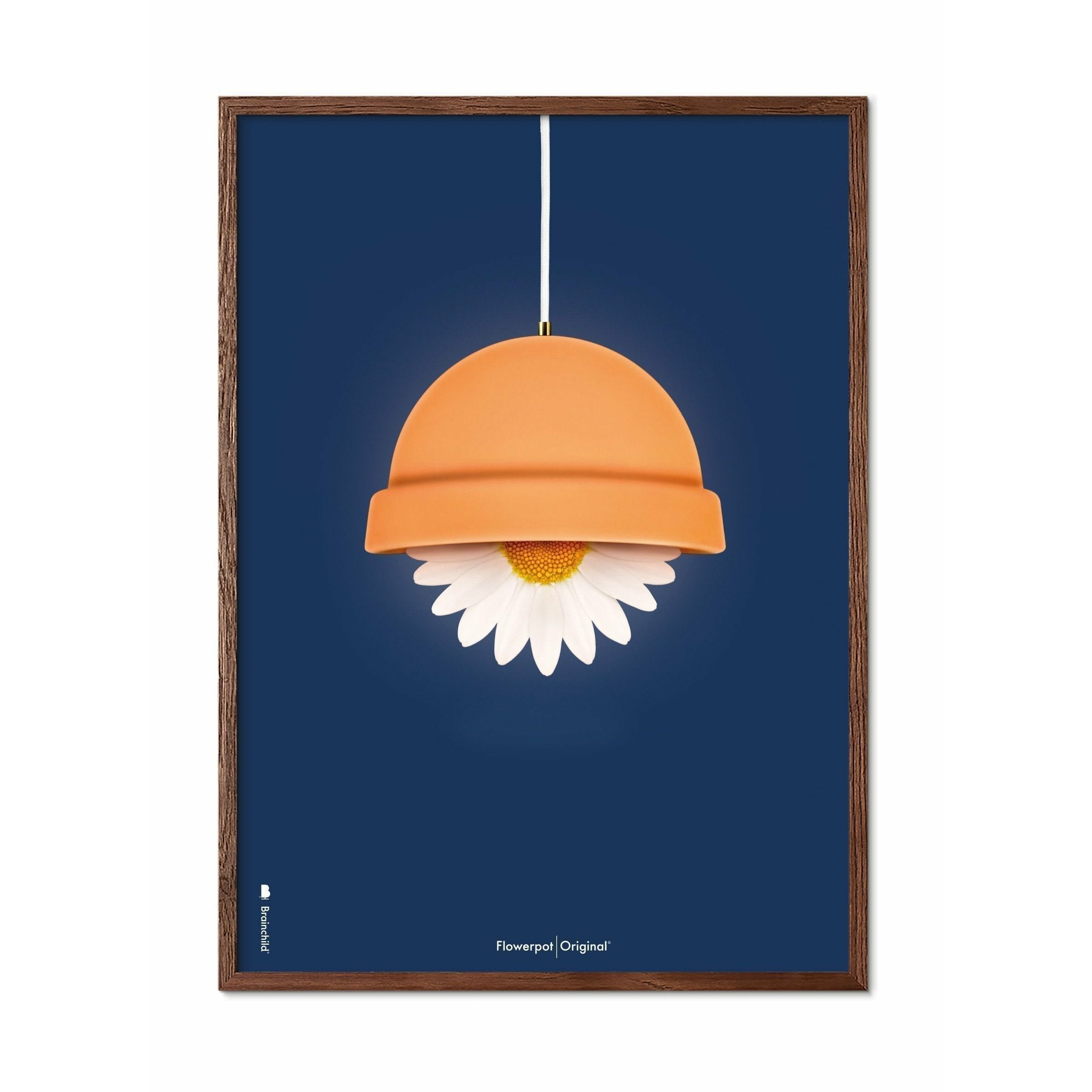 Brainchild Flowerpot Classic Poster, Dark Wood Frame 30x40 Cm, Dark Blue Background