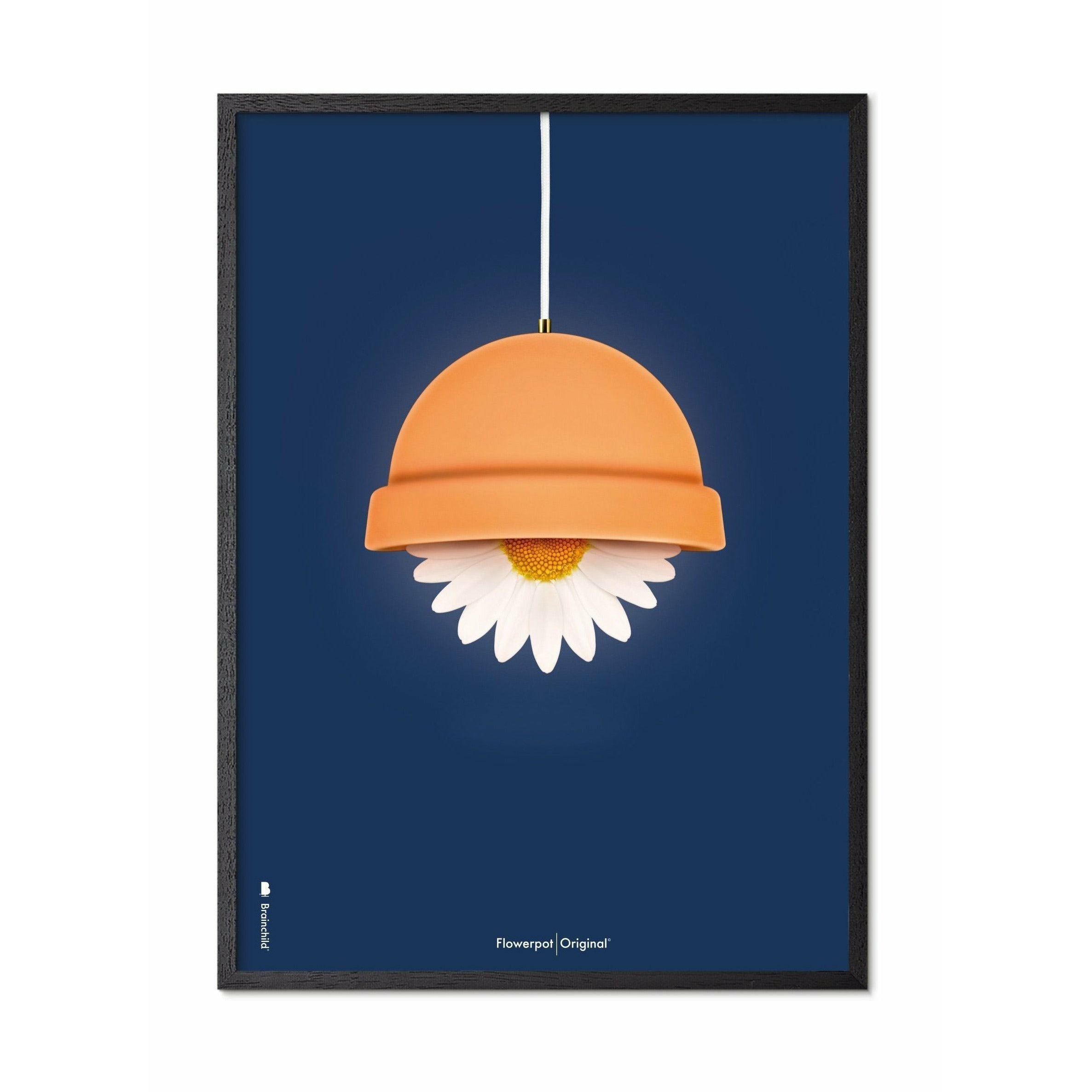 brainchild Poster classique de Flowerpot, cadre en bois laqué noir A5, fond bleu foncé