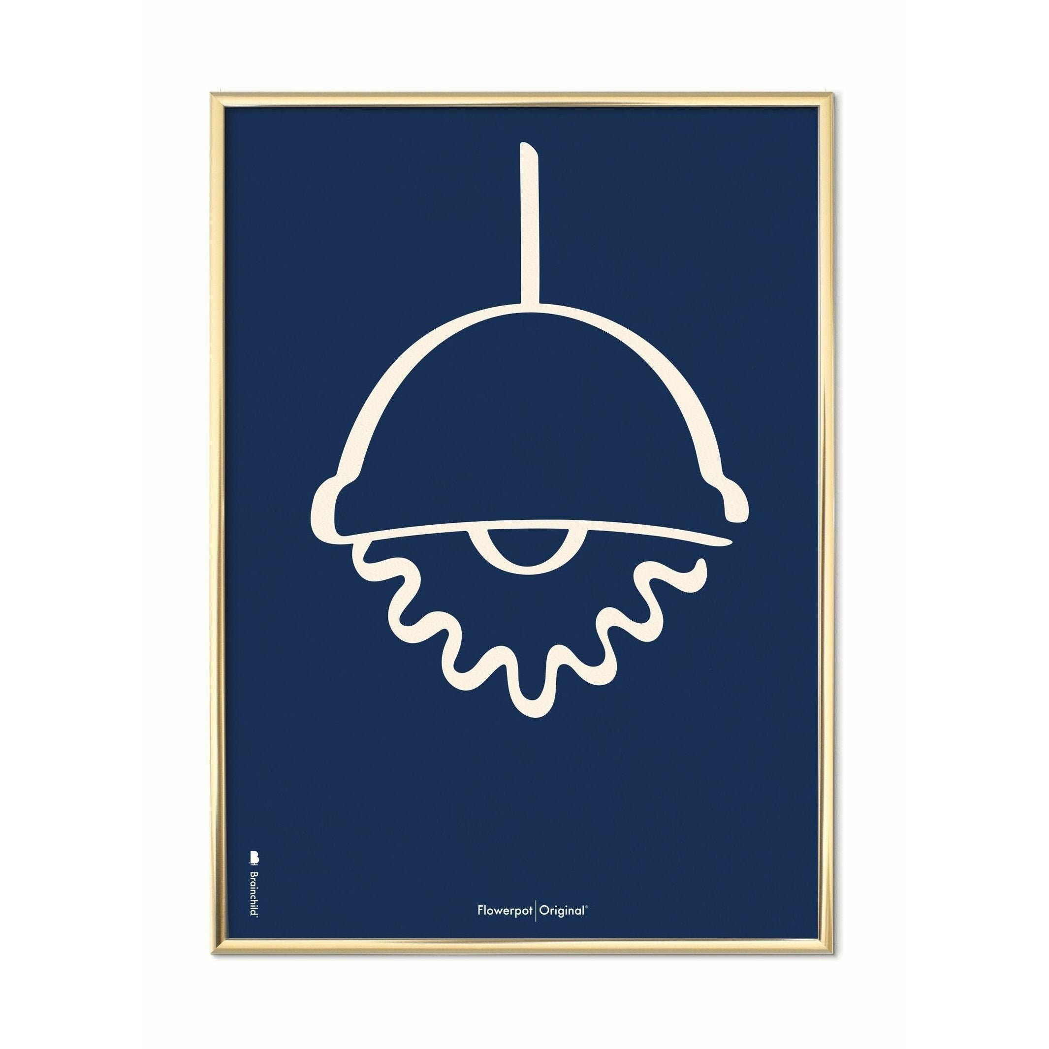 Brainchild Flowerpot Line Poster, Brass Colored Frame A5, Blue Background