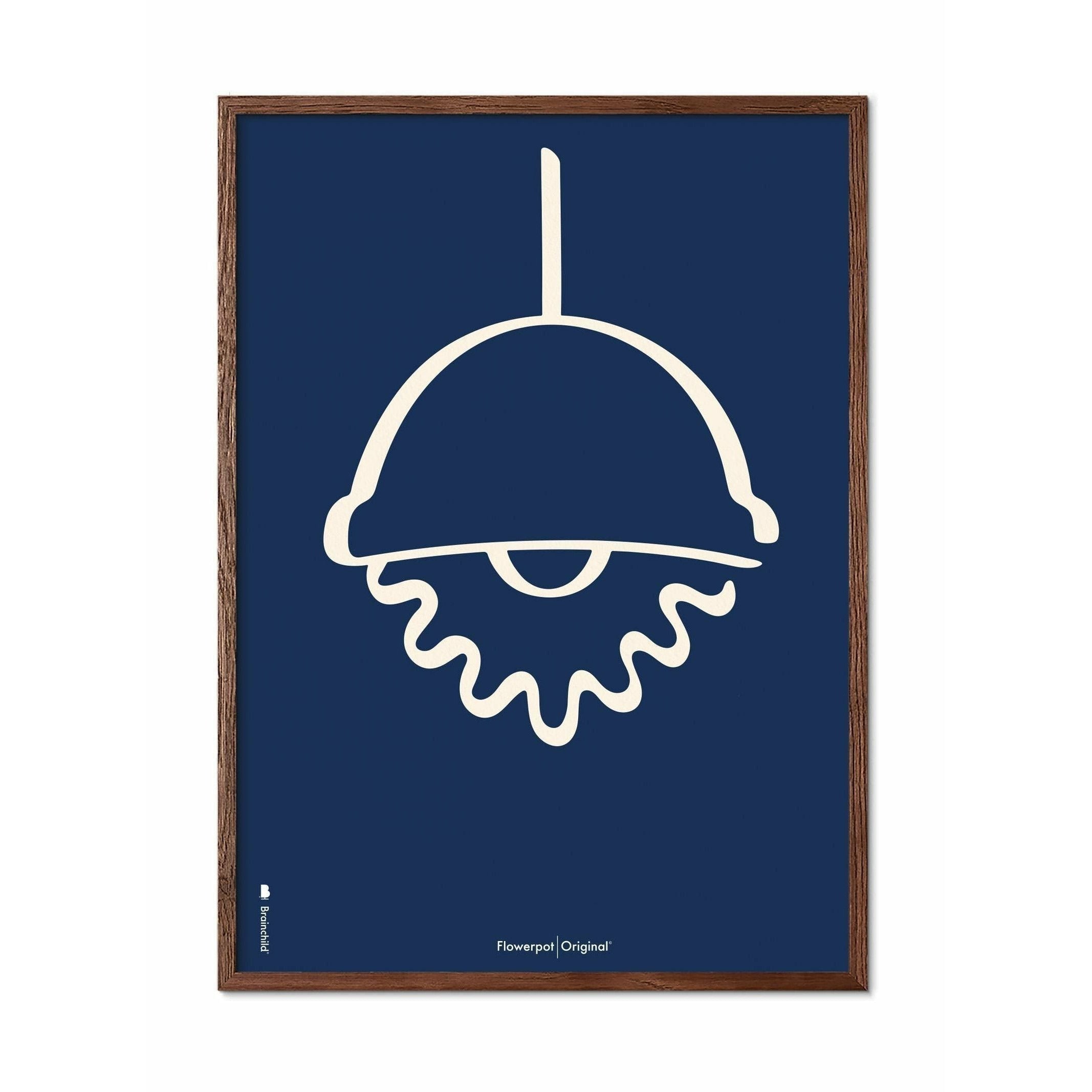 Brainchild Flowerpot Line Poster, Frame Made Of Dark Wood 30x40 Cm, Blue Background