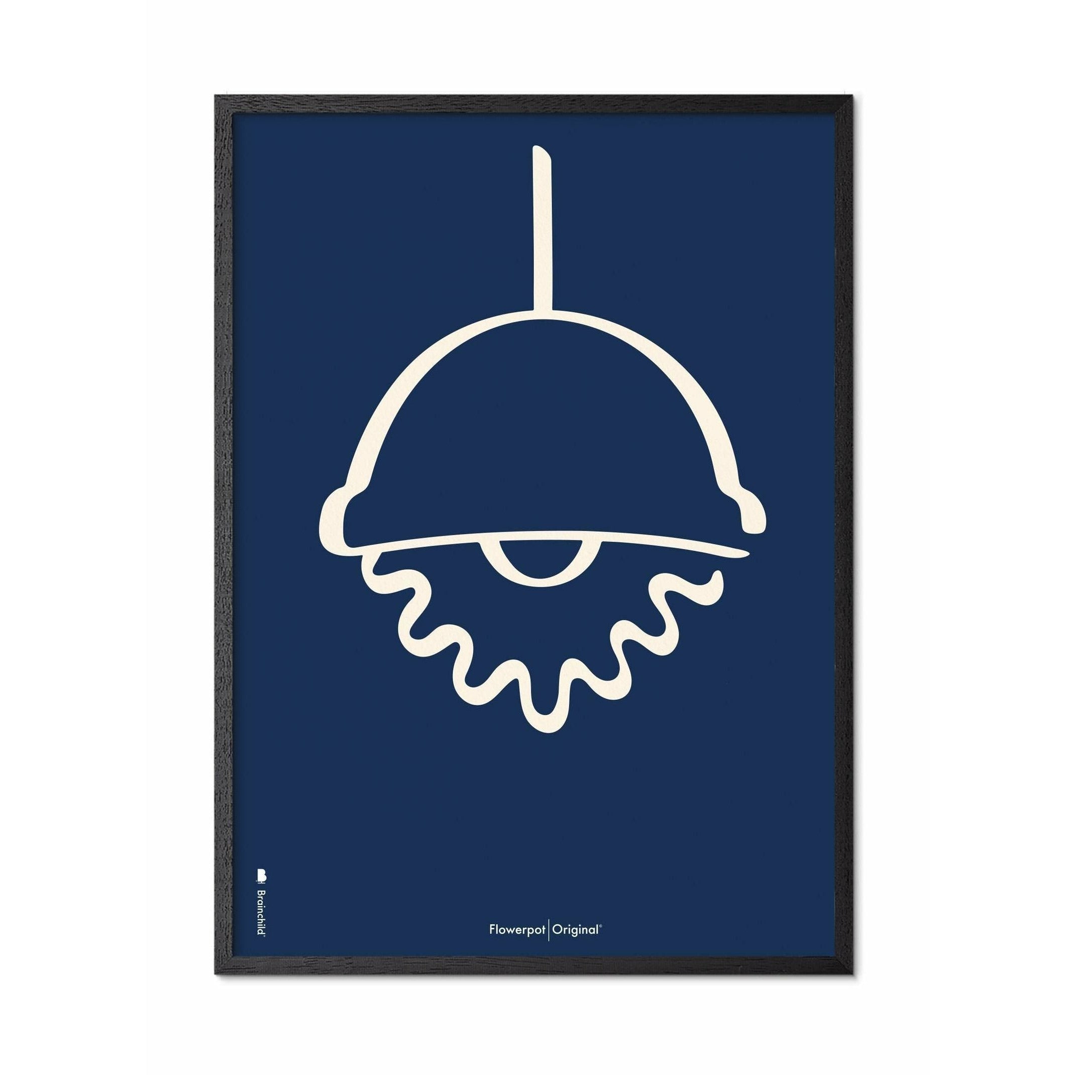 Brainchild Blumentopf Line Poster, schwarz lackierter Holzrahmen A5, blauer Hintergrund