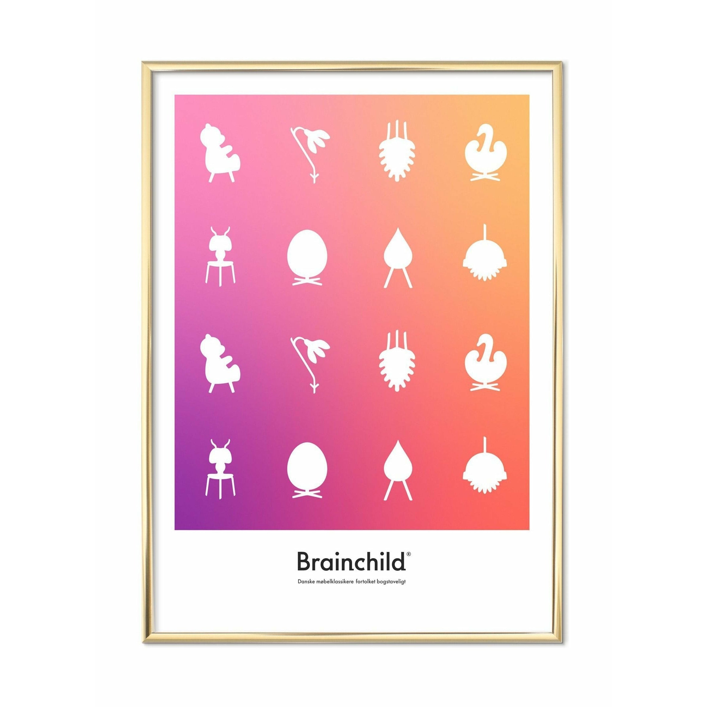 Brainchild Design Icon Poster, Brass Colored Frame 30 X40 Cm, Color