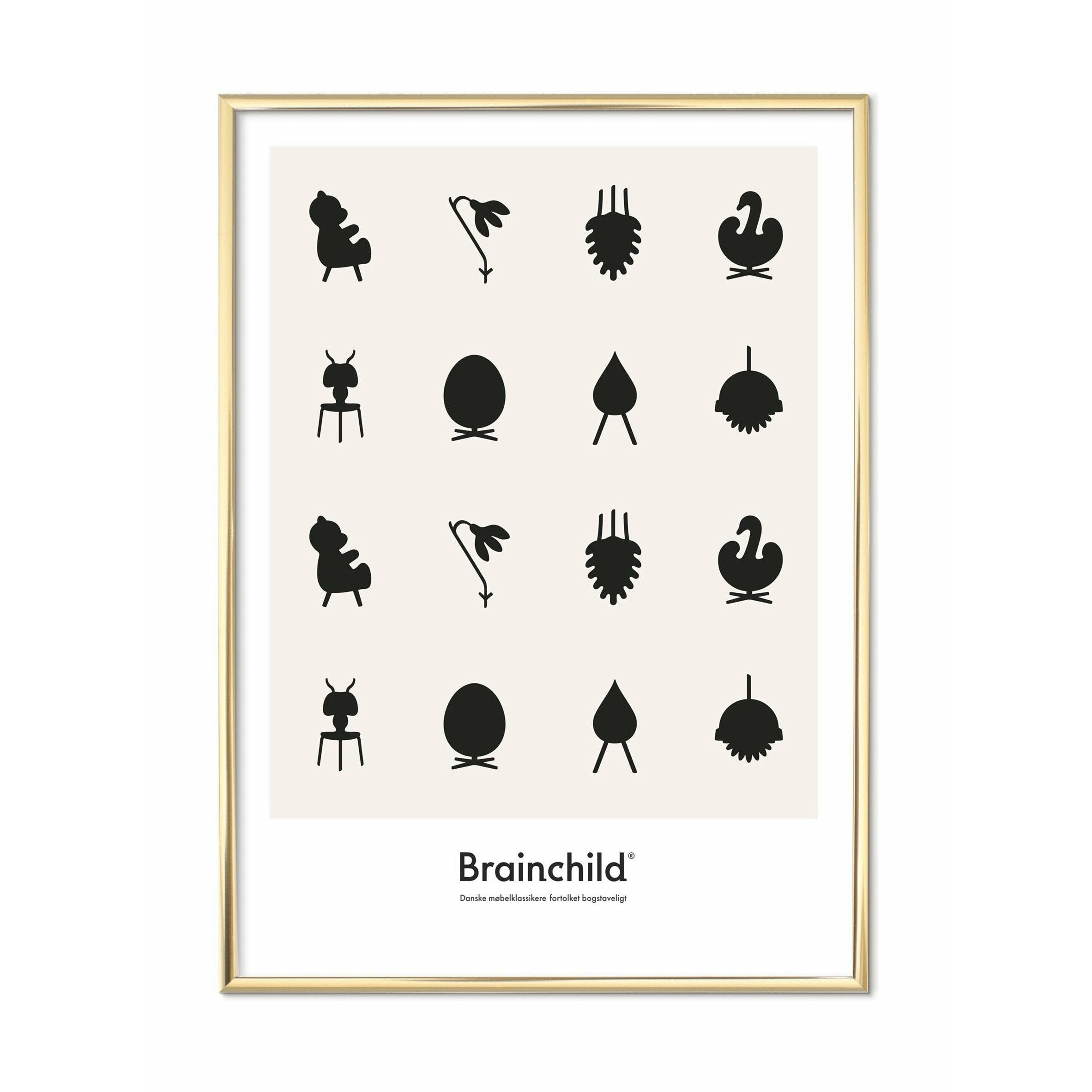Brainchild Design Icon Poster, Brass Frame 50 X70 Cm, Grey