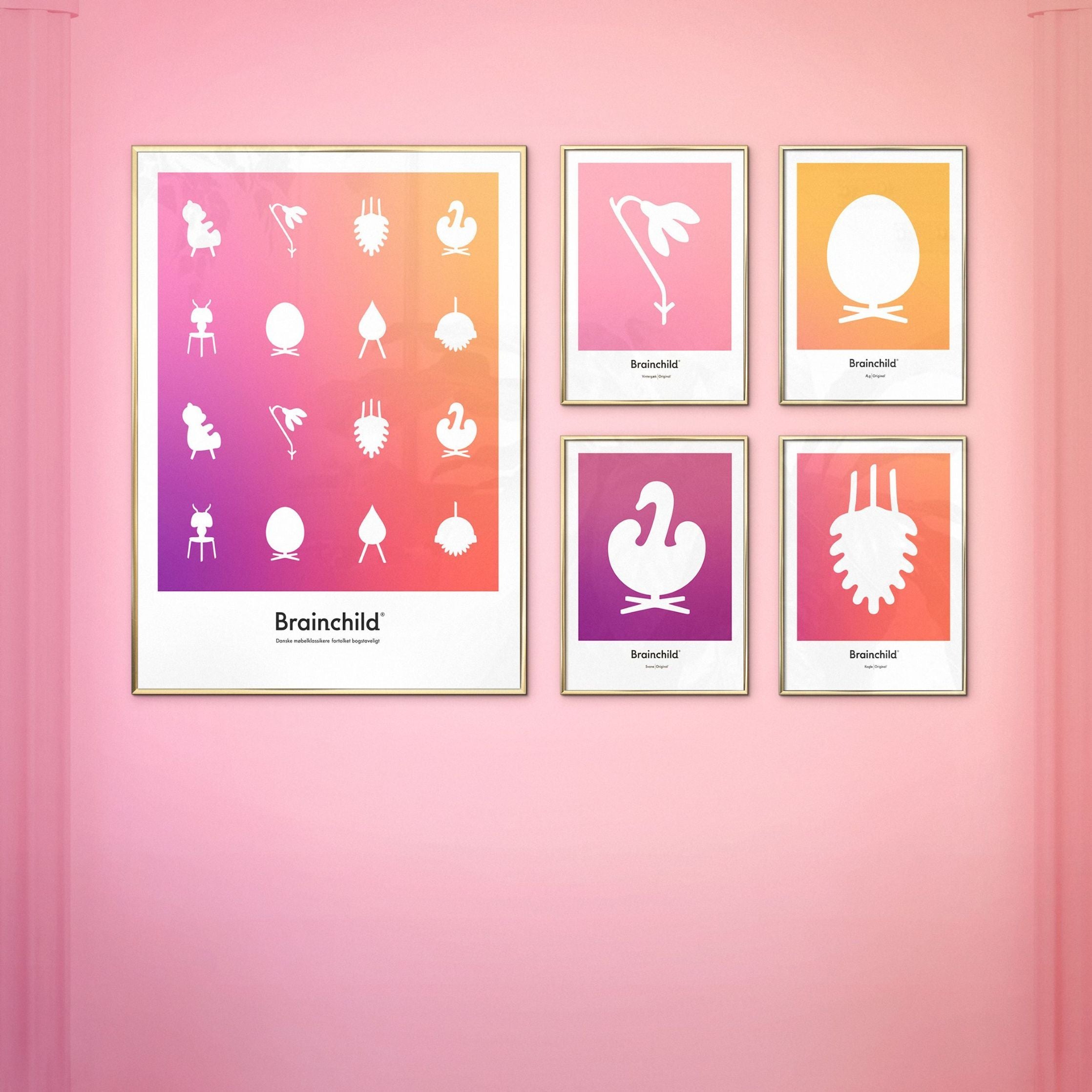 Brainchild Design Icon Poster, messingfarbener Rahmen A5, Farbe