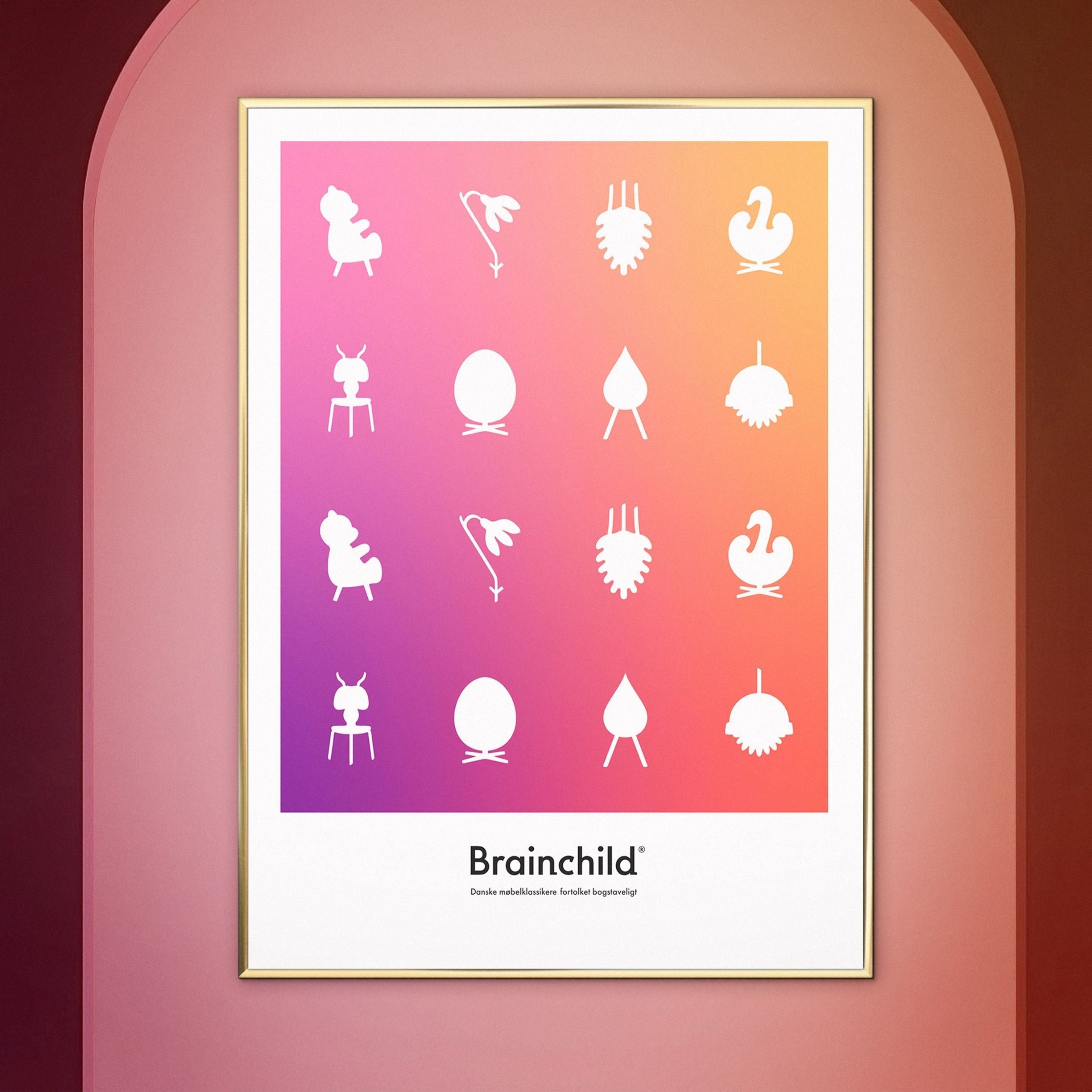 Brainchild Design Icon Poster, Brass Colored Frame A5, Color