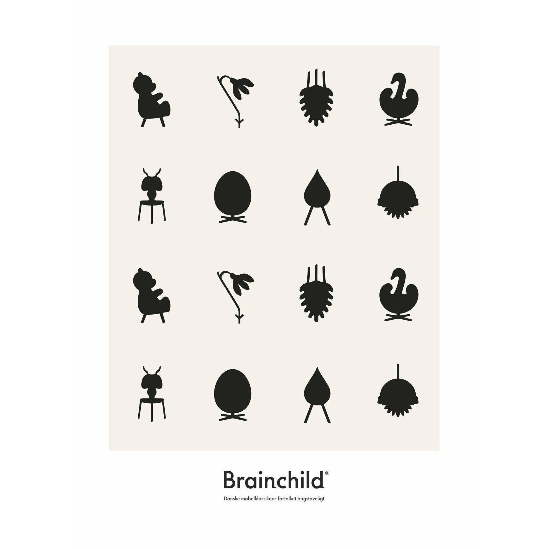 Brainchild Designikonplakat uden ramme 30 x40 cm, grå