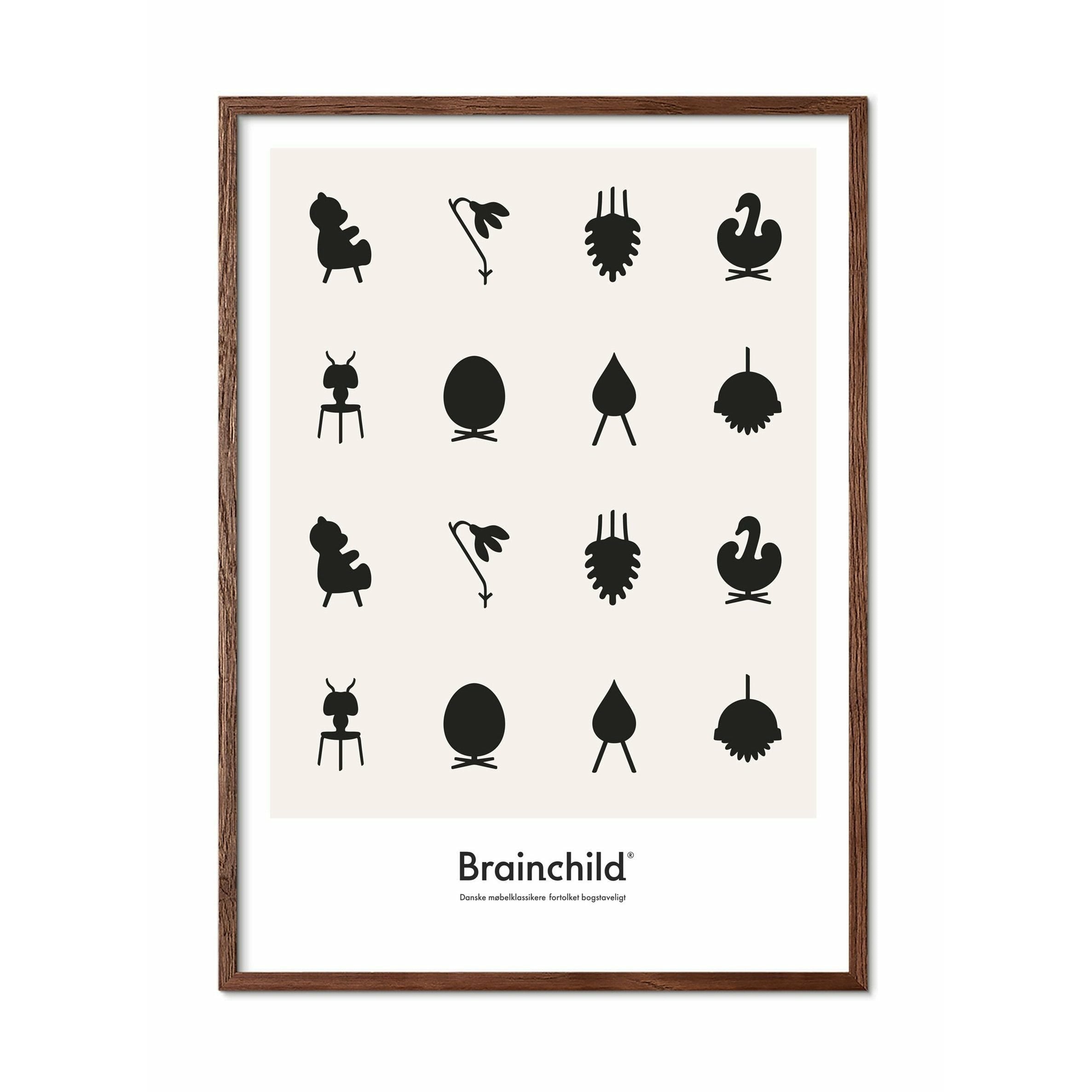 Brainchild Designikon affisch, ram gjord av mörkt trä 30 x40 cm, grå