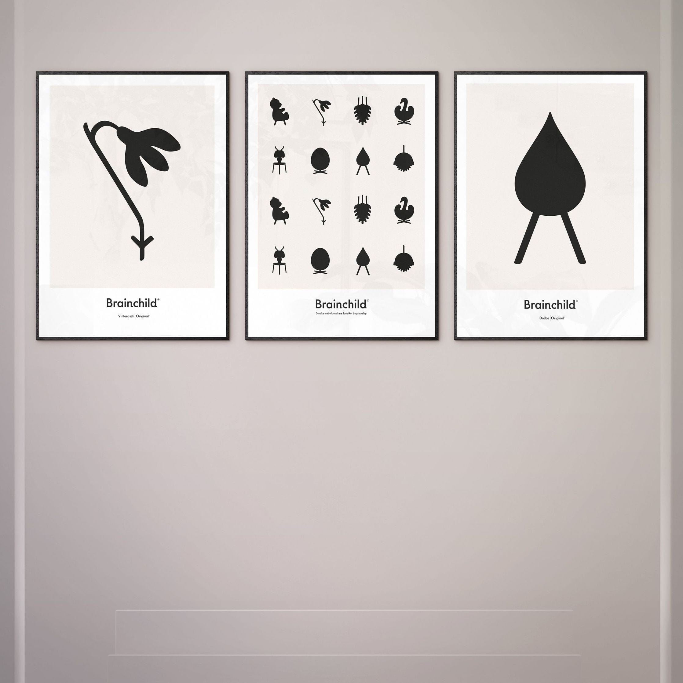 Brainchild Affiche d'icône du design, cadre en bois foncé A5, gris