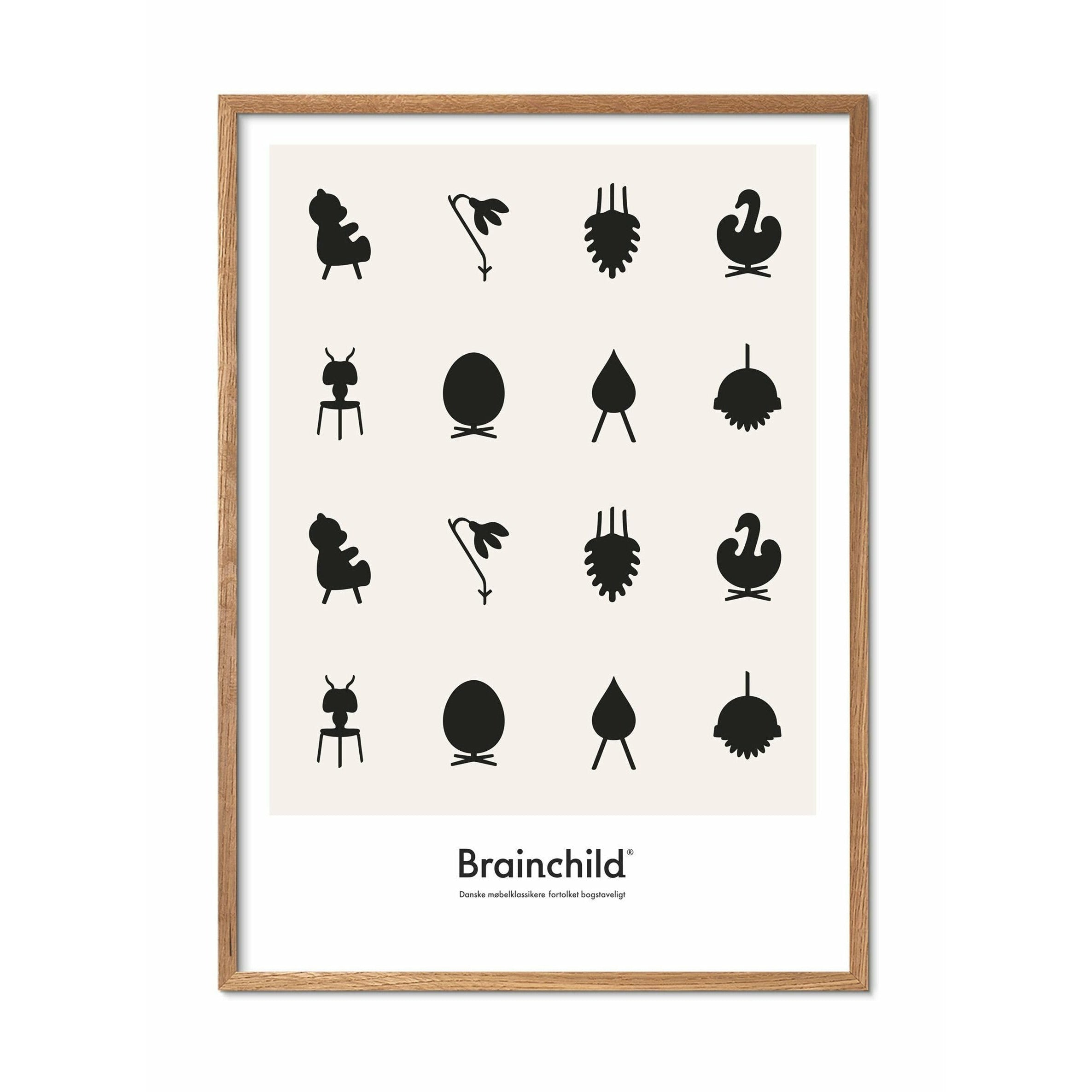Brainchild Designikon affisch, ram gjord av lätt trä A5, grå