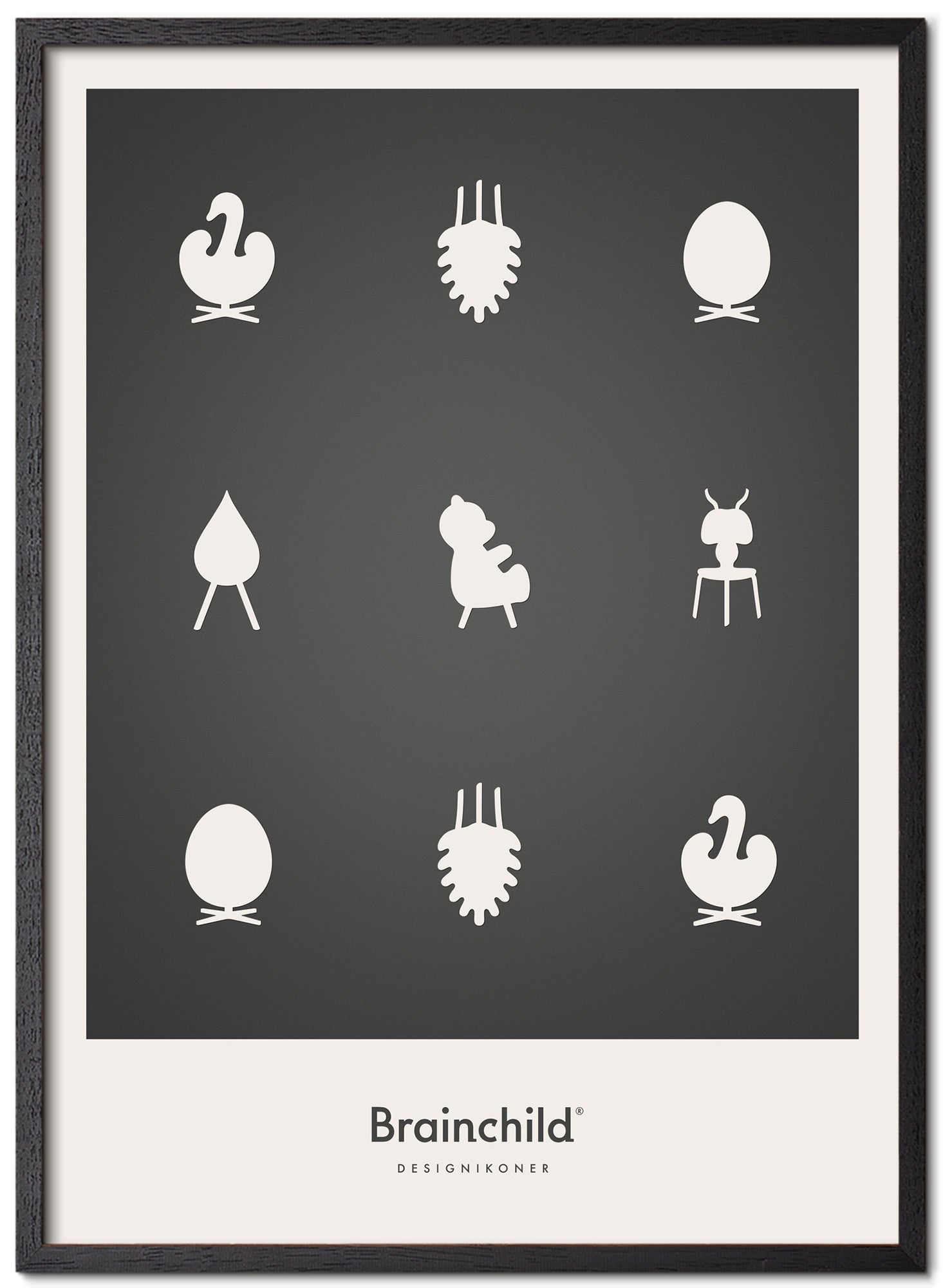 Brainchild Design Icons Posterrahmen aus schwarz lackiertem Holz 30x40 Cm, hellgrau