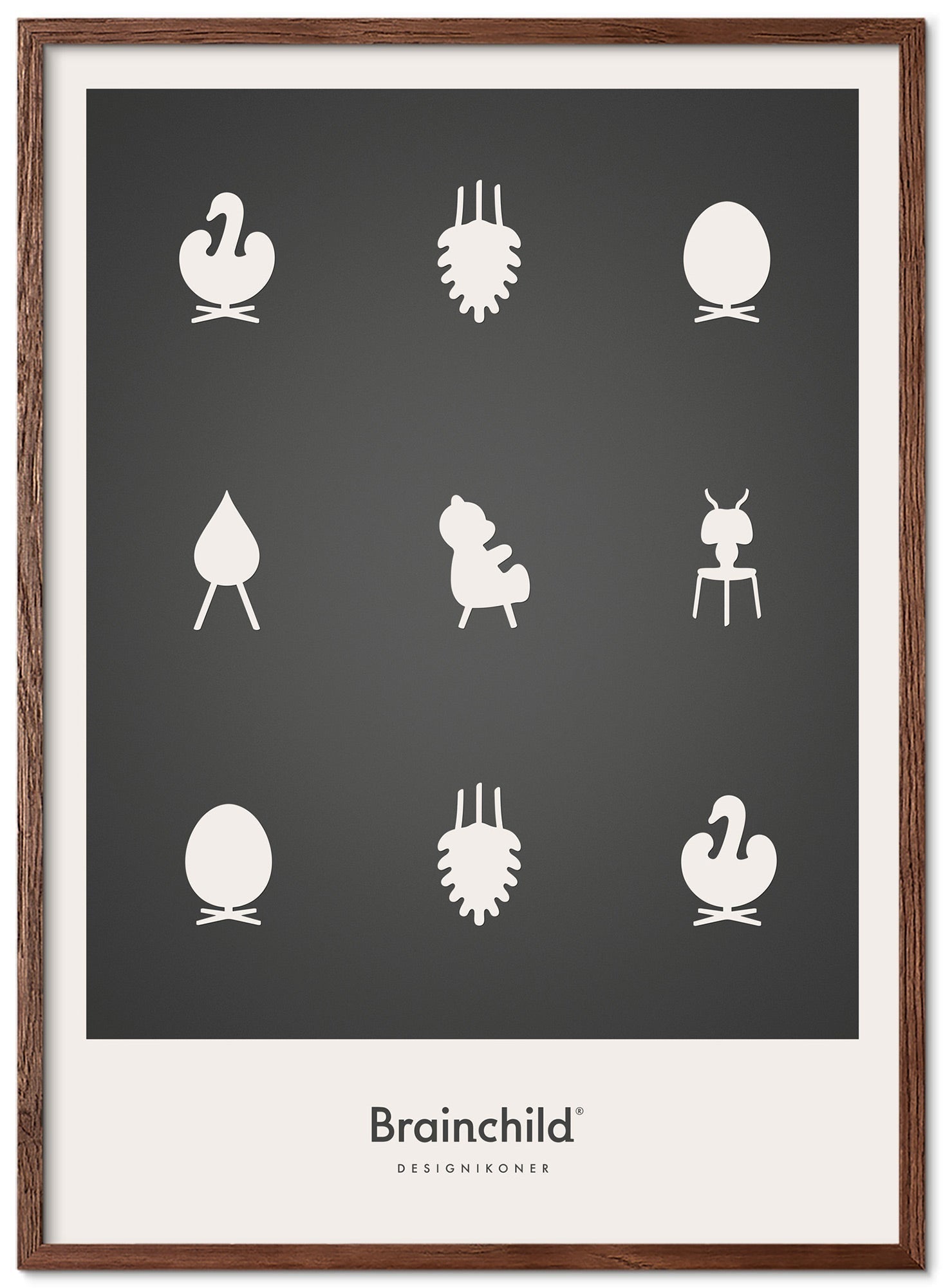 Framma poster di icone di design di un'idea di beione in legno scuro A5, grigio scuro