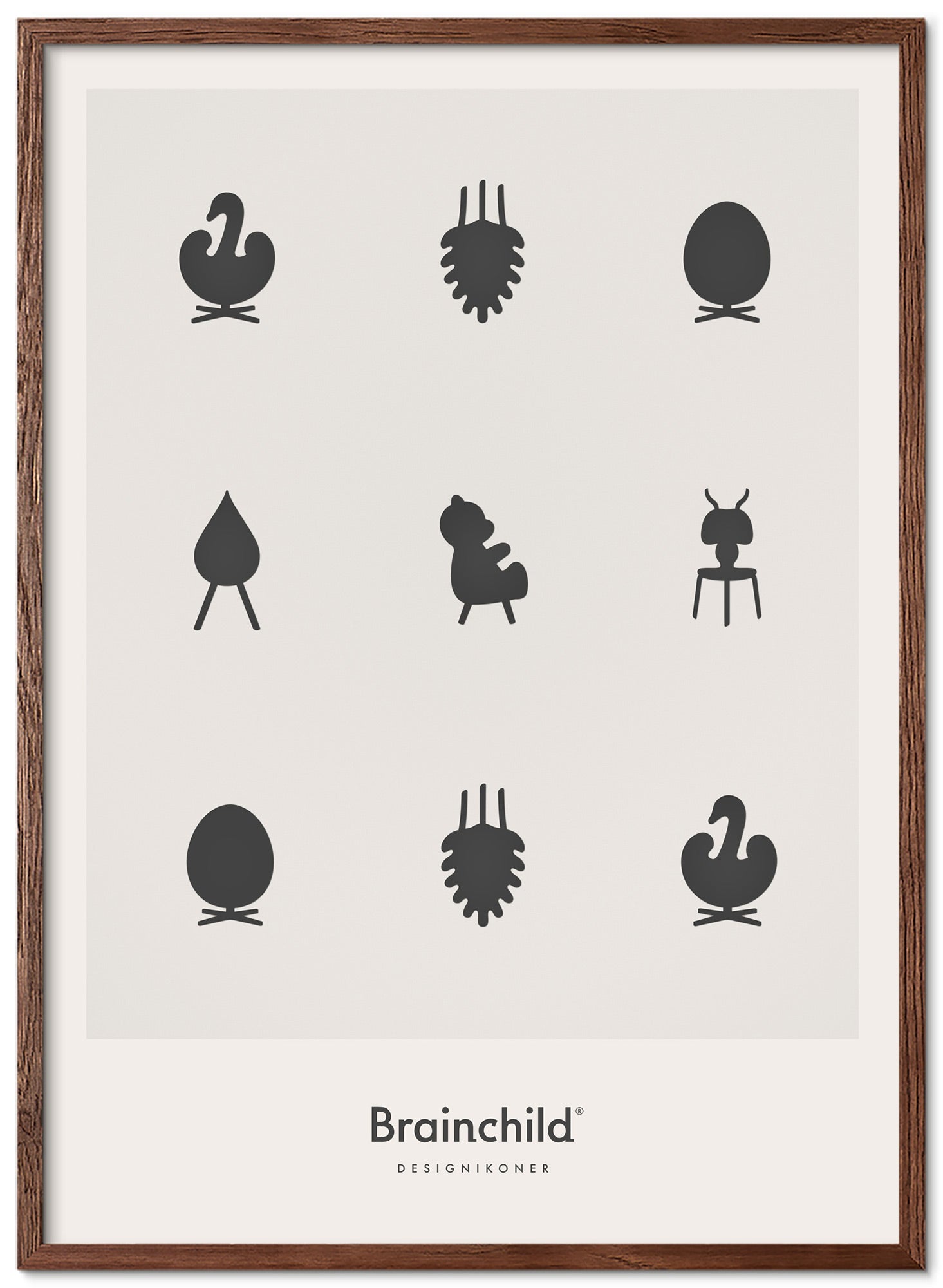 Frame poster di icone di design da un'idea di legno scuro A5, grigio chiaro