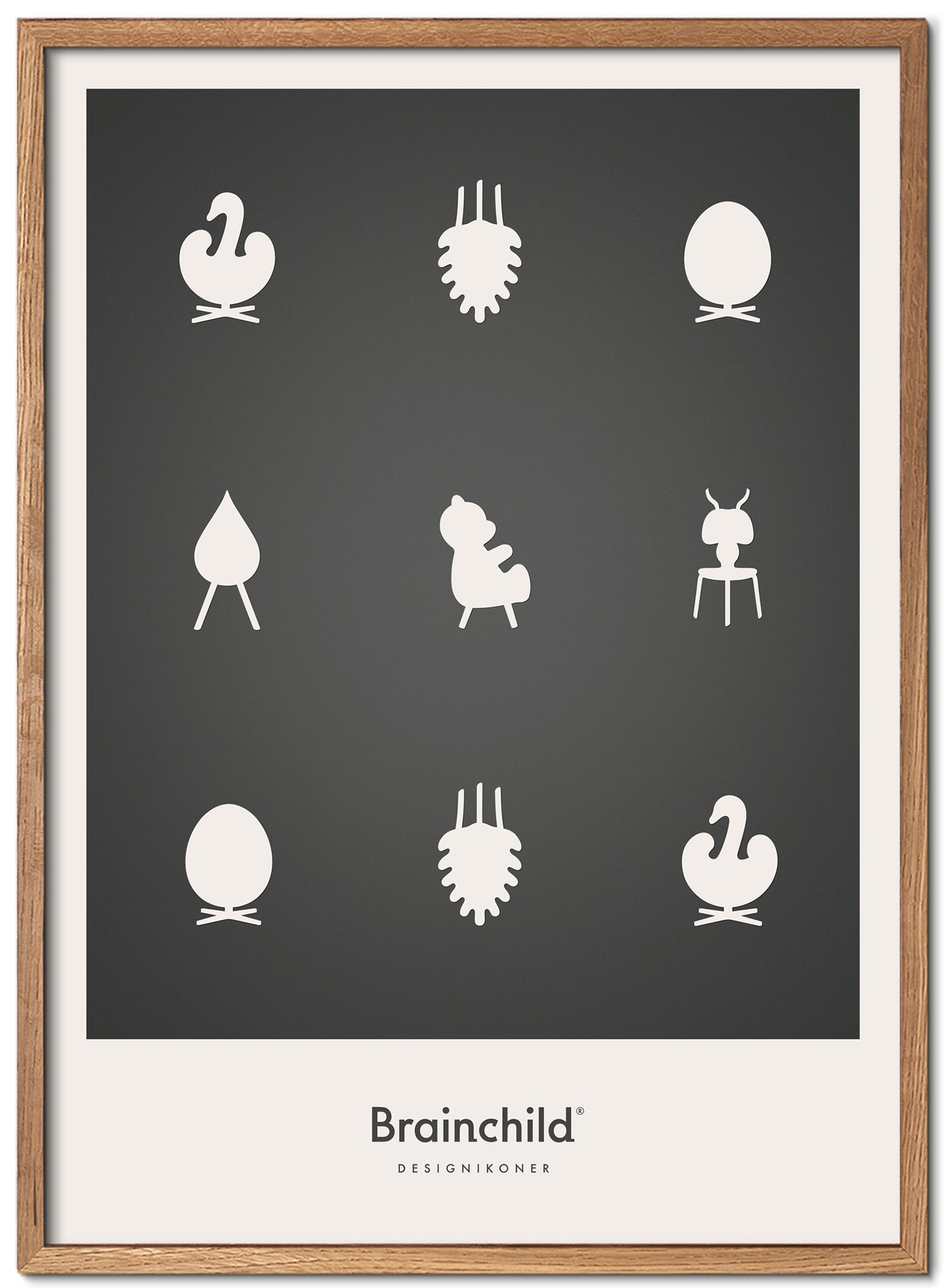 Brainchild Design Icons Poster Frame Made Of Light Wood A5, Dark Grey