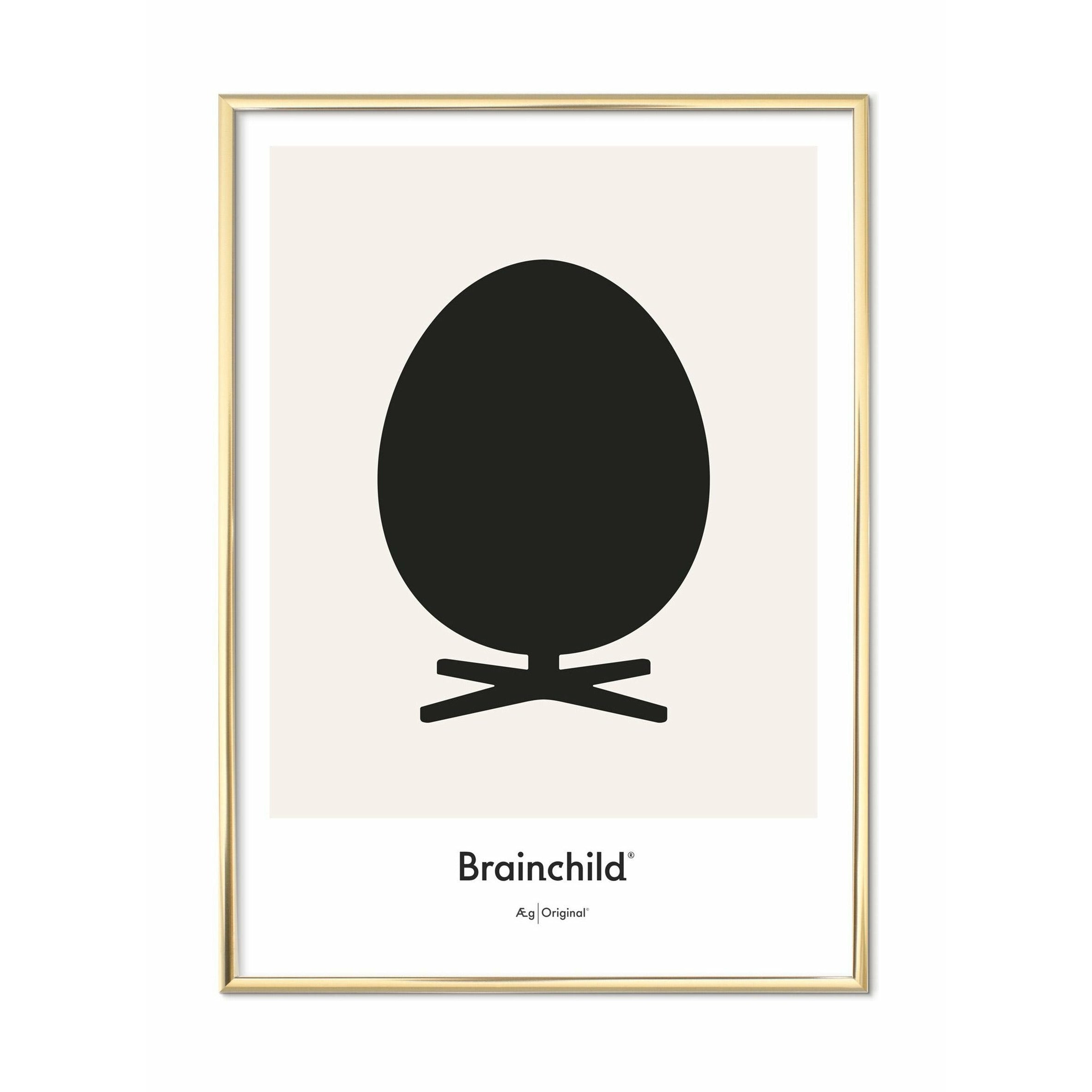 Brainchild Egg Design Icon Poster, Brass Frame 50 X70 Cm, Grey