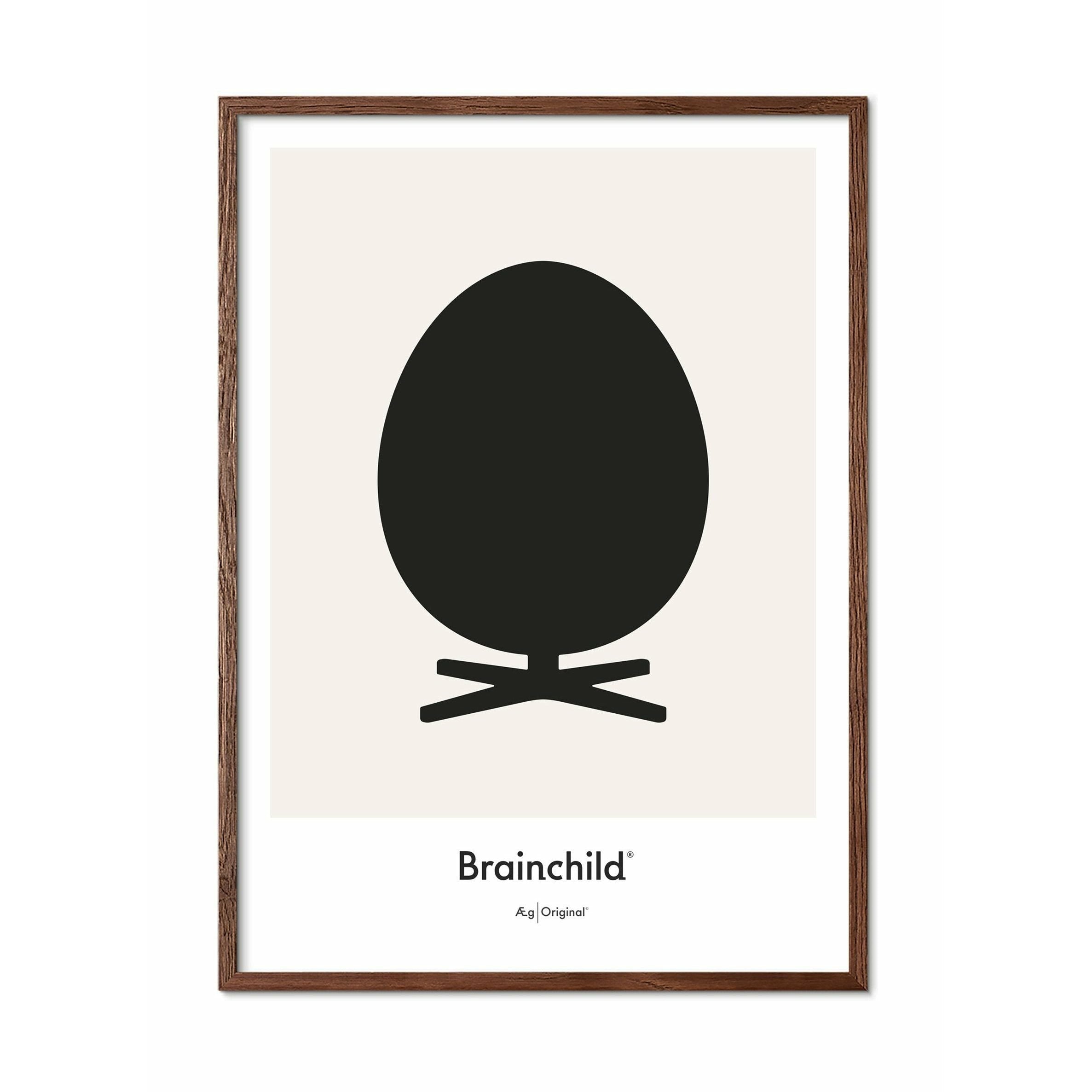 Brainchild Egg Design Icon Poster, Frame Made Of Dark Wood 30x40 Cm, Grey