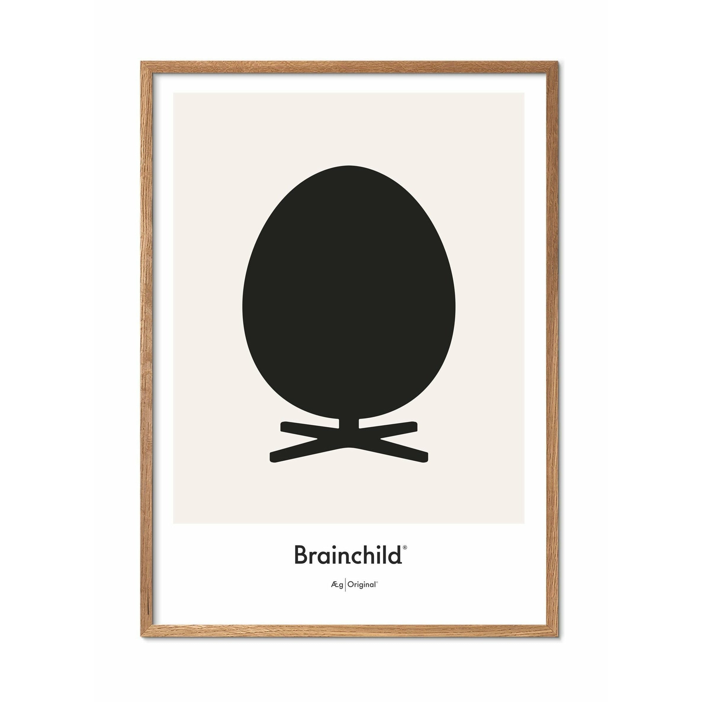 Brainchild Egg Design Icon Poster, Frame Made of Light Wood 50x70 cm, Gray