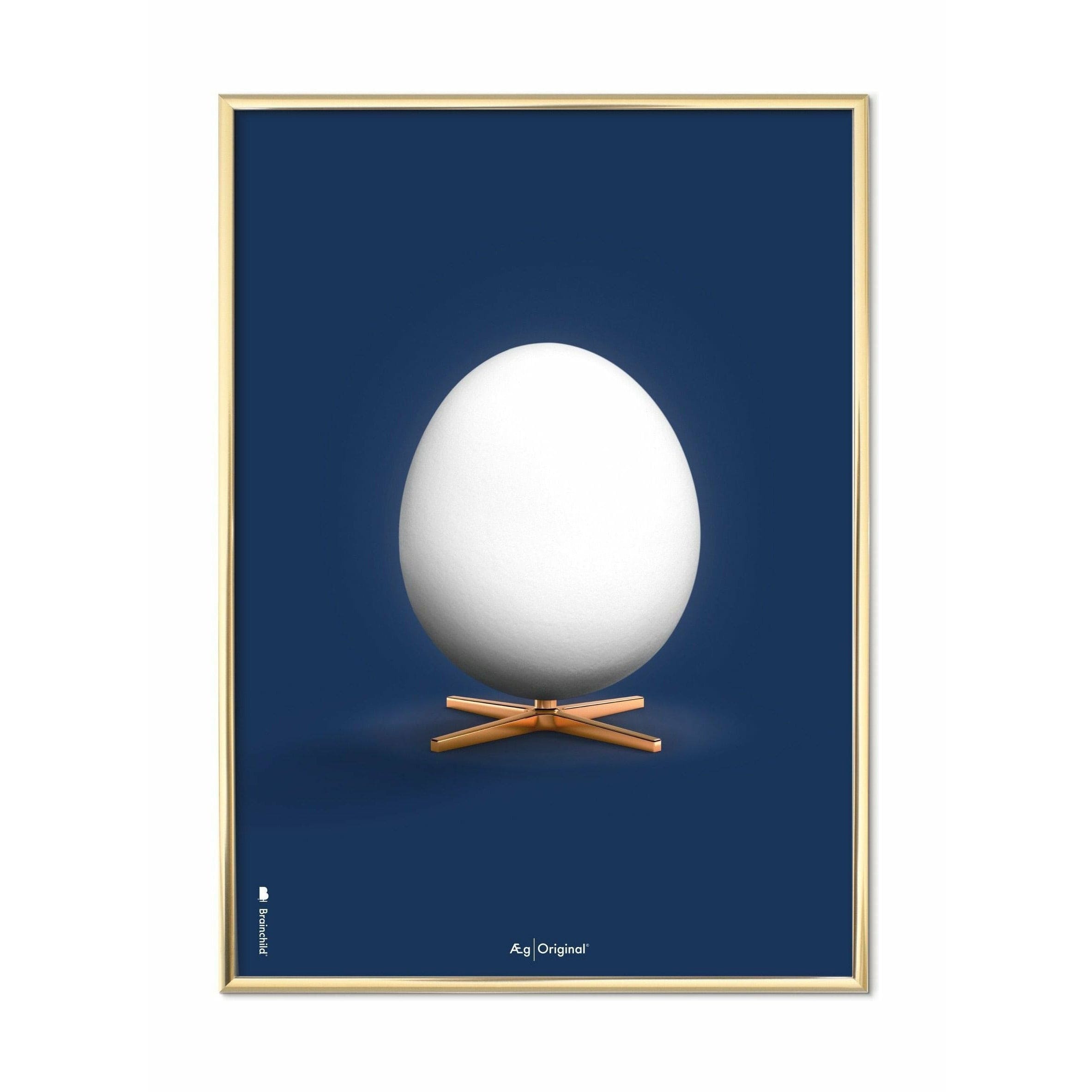 Brainchild Egg Classic Poster, Brass Colored Frame 30 X40 Cm, Dark Blue Background