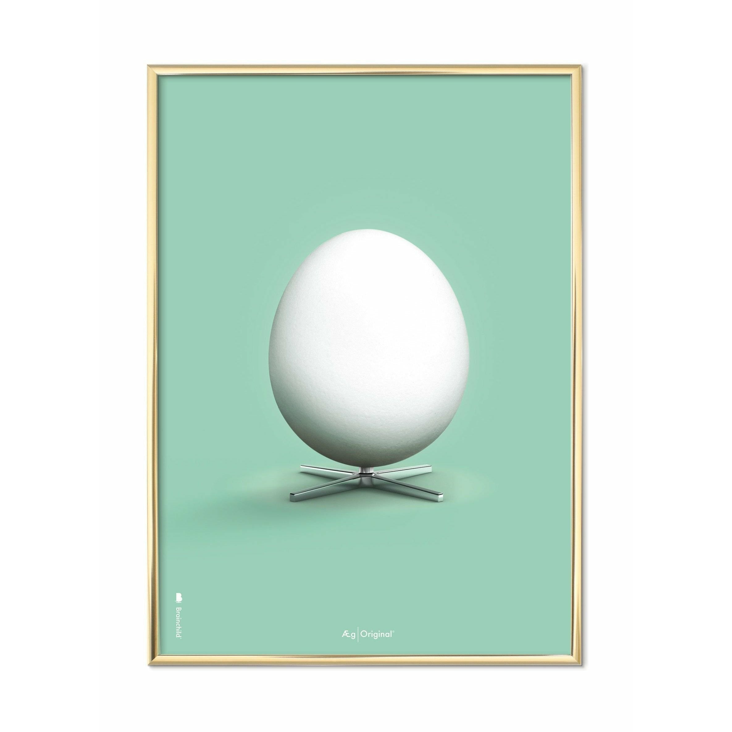 Póster clásico de huevo de creación, marco de latón 50x70 cm, fondo verde menta