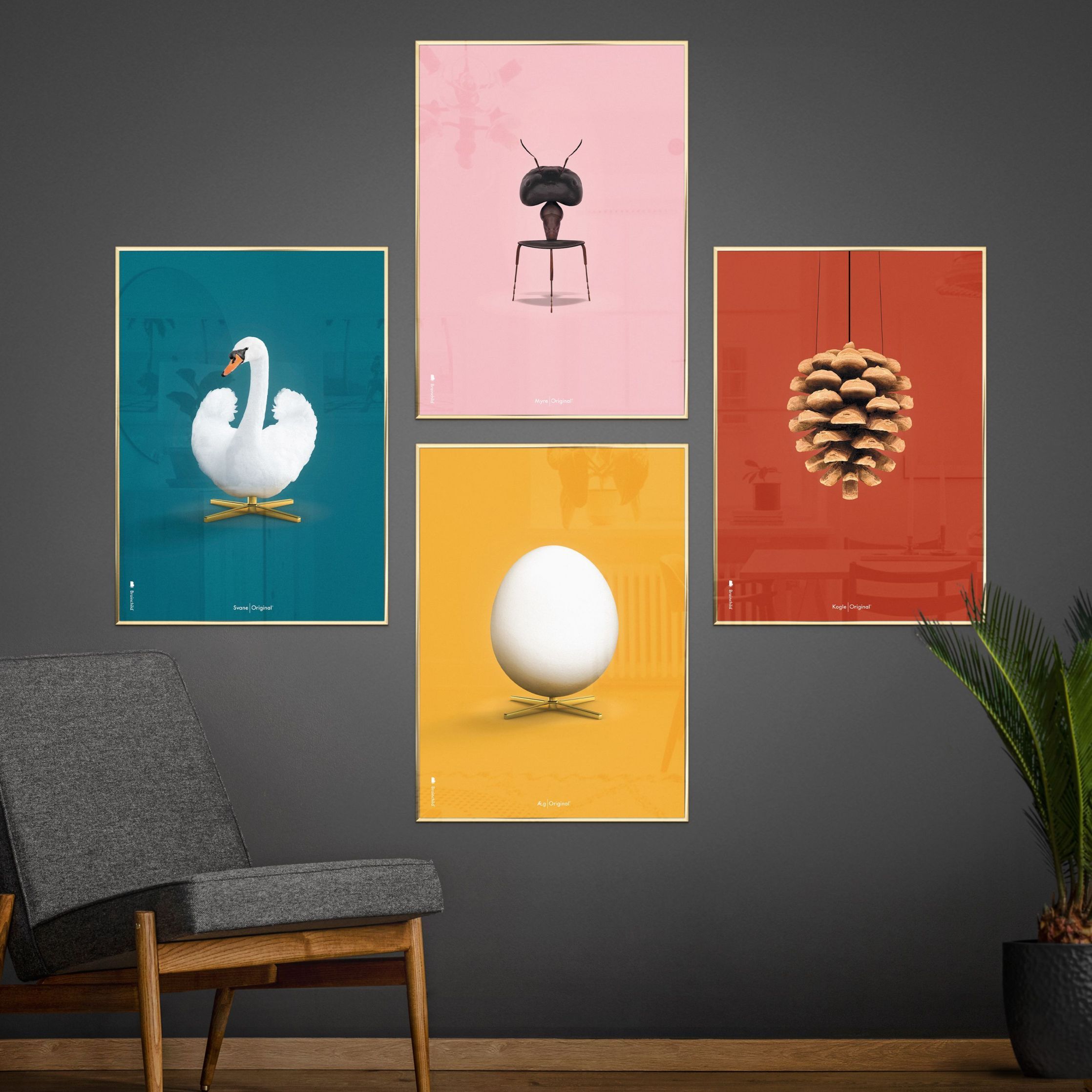 Brainchild Egg Classic Poster, Messingrahmen 70 X100 cm, gelber Hintergrund