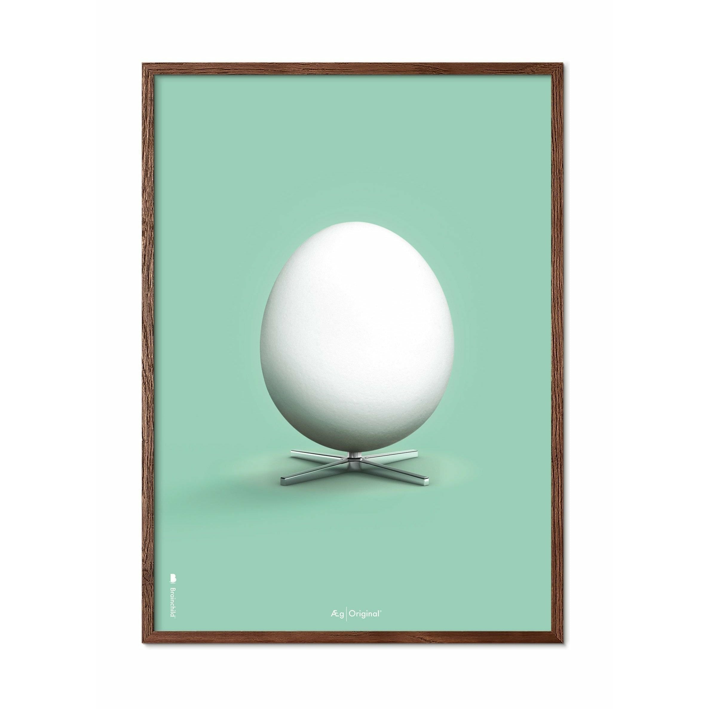 Brainchild Egg Classic Poster, Frame Made Of Dark Wood 70x100 Cm, Mint Green Background