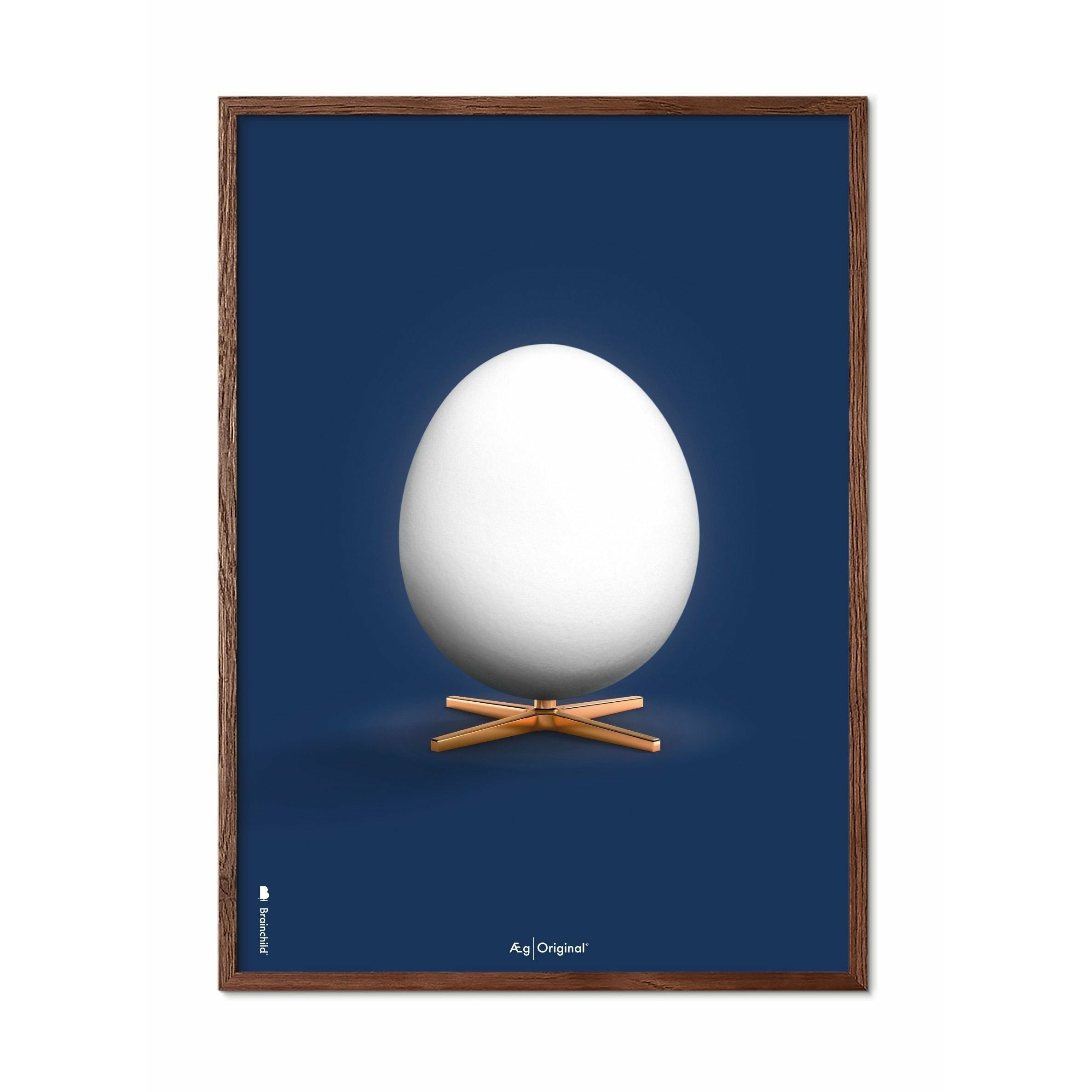 Brainchild Egg Classic Poster, Dark Wood Frame A5, Dark Blue Background