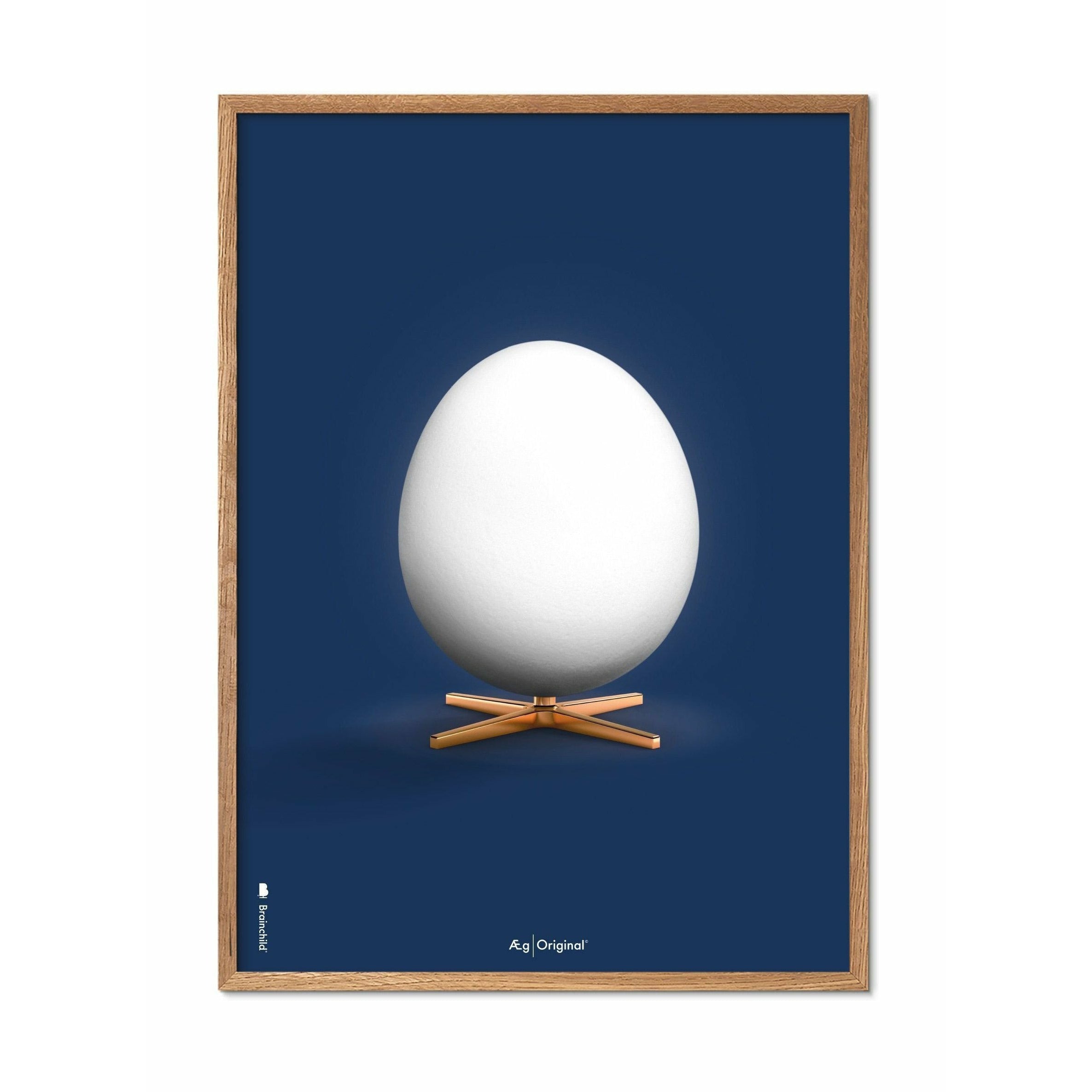 Brainchild Egg Classic Poster, Frame Made Of Light Wood 50 X70 Cm, Dark Blue Background
