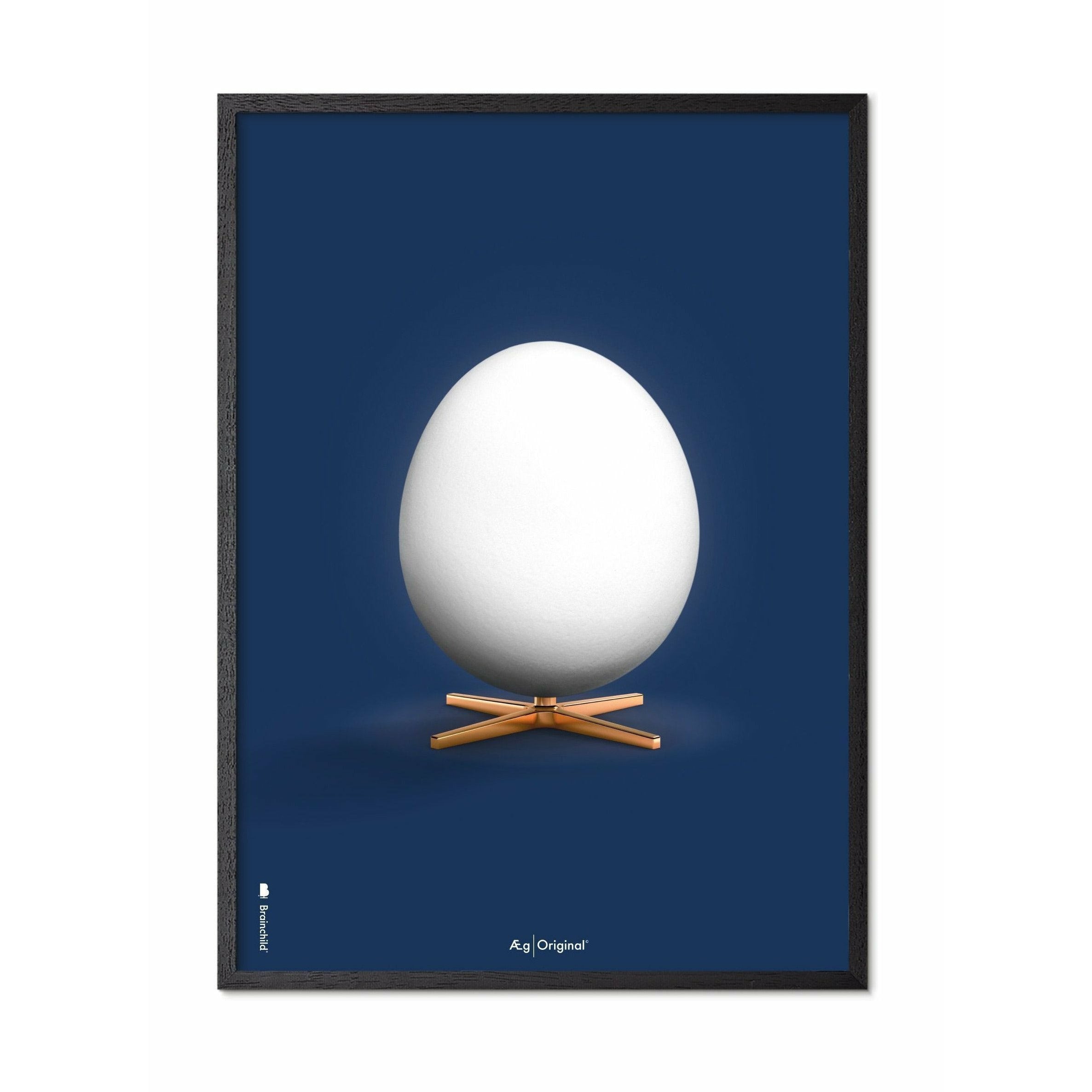 Hugarfóstur egg klassísk veggspjald, ramma í svörtum lakkuðum viði 30x40 cm, dökkblár bakgrunnur