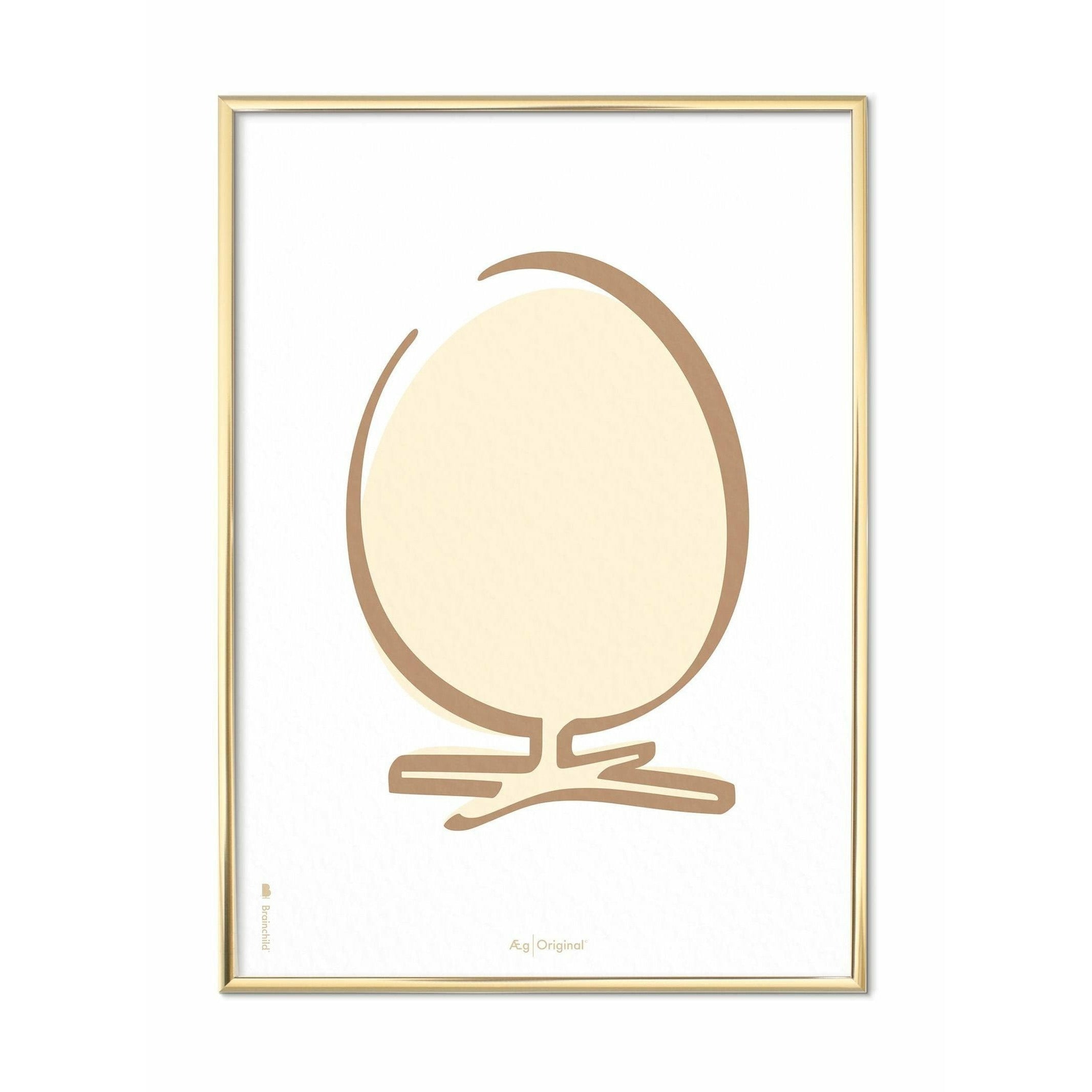 Brainchild Egg Line Poster, messingfarbener Rahmen 30x40 cm, weißer Hintergrund