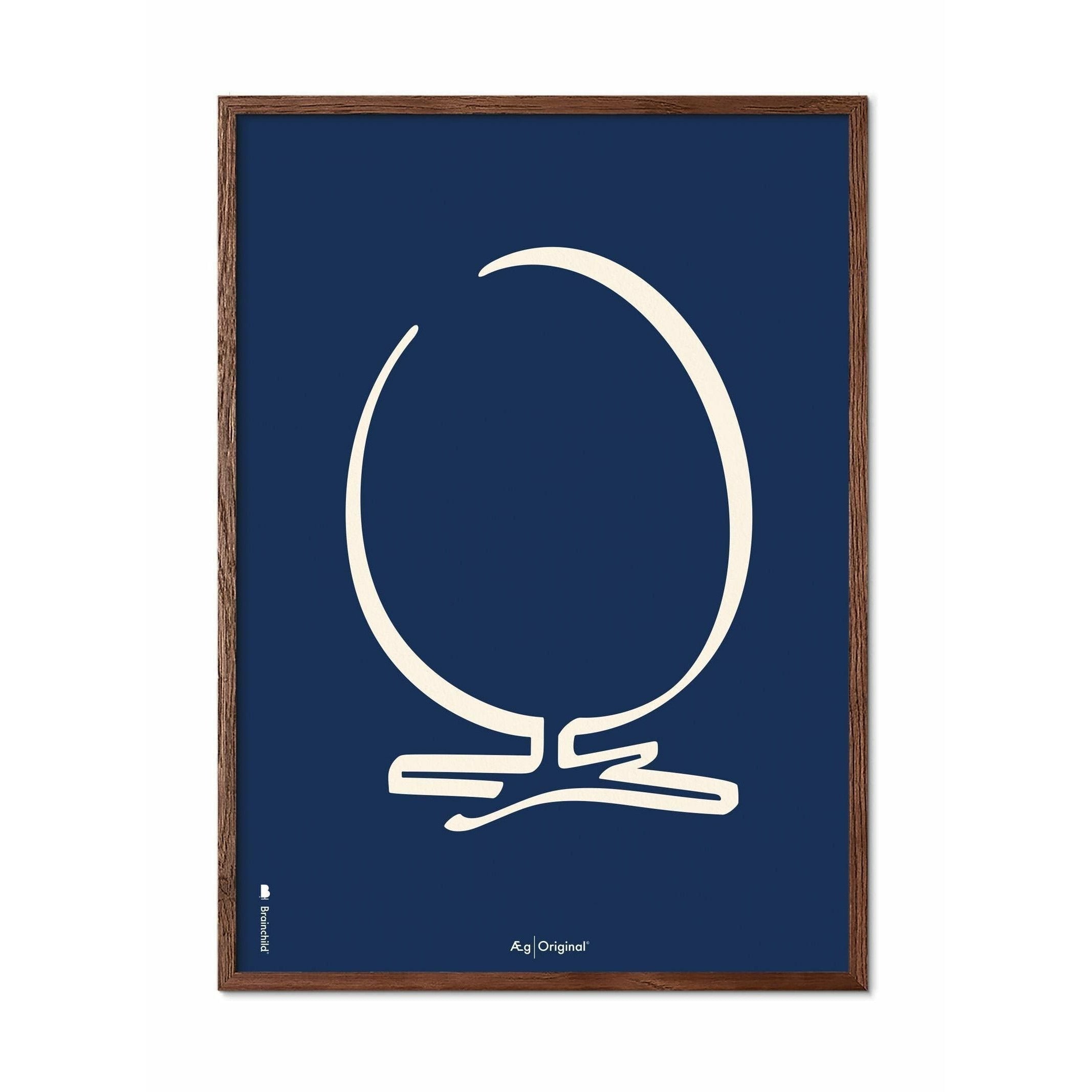 Brainchild Egg Line Poster, Frame Made Of Dark Wood 30x40 Cm, Blue Background