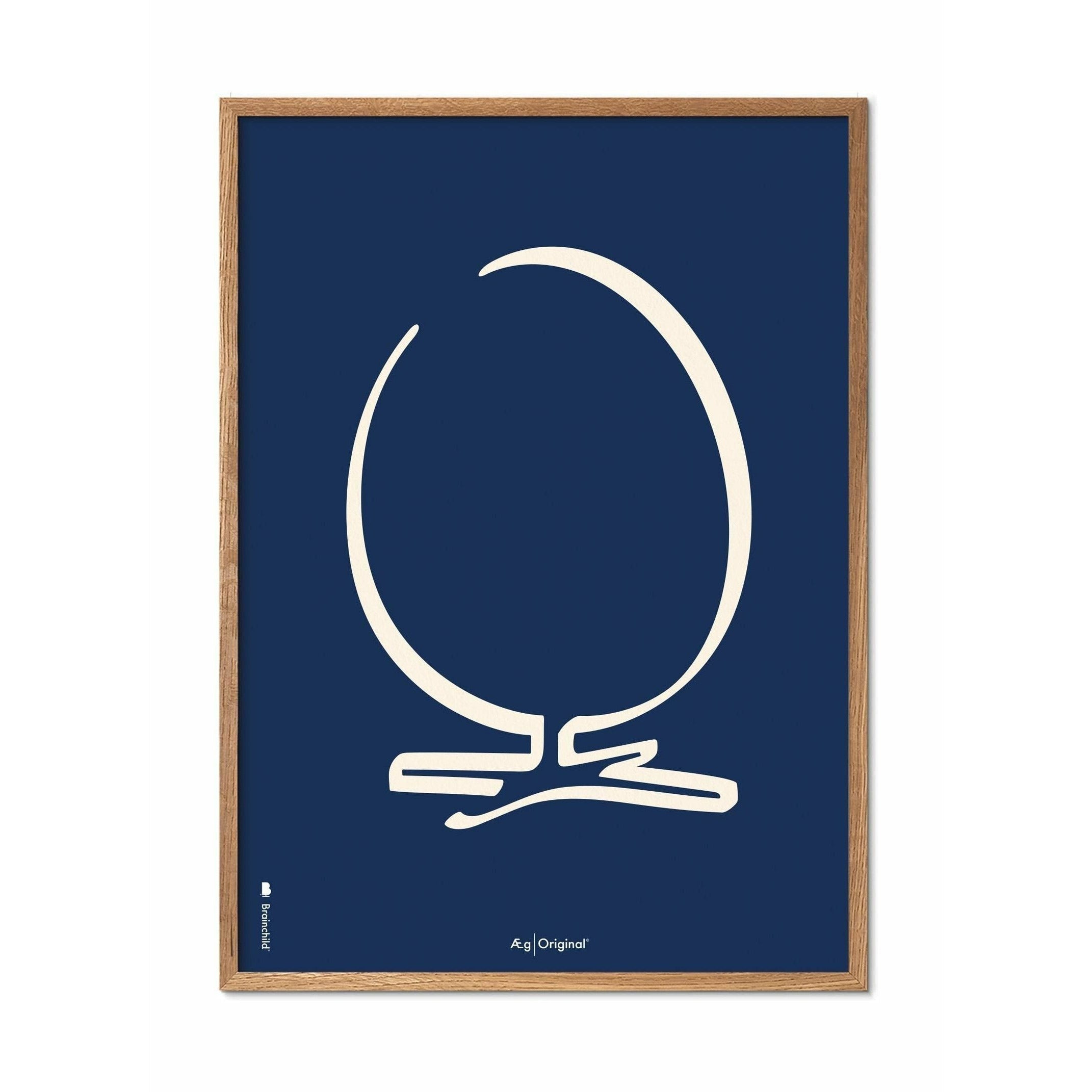 Brainchild Egg Line Poster, Rahmen aus hellem Holz 30x40 Cm, blauer Hintergrund