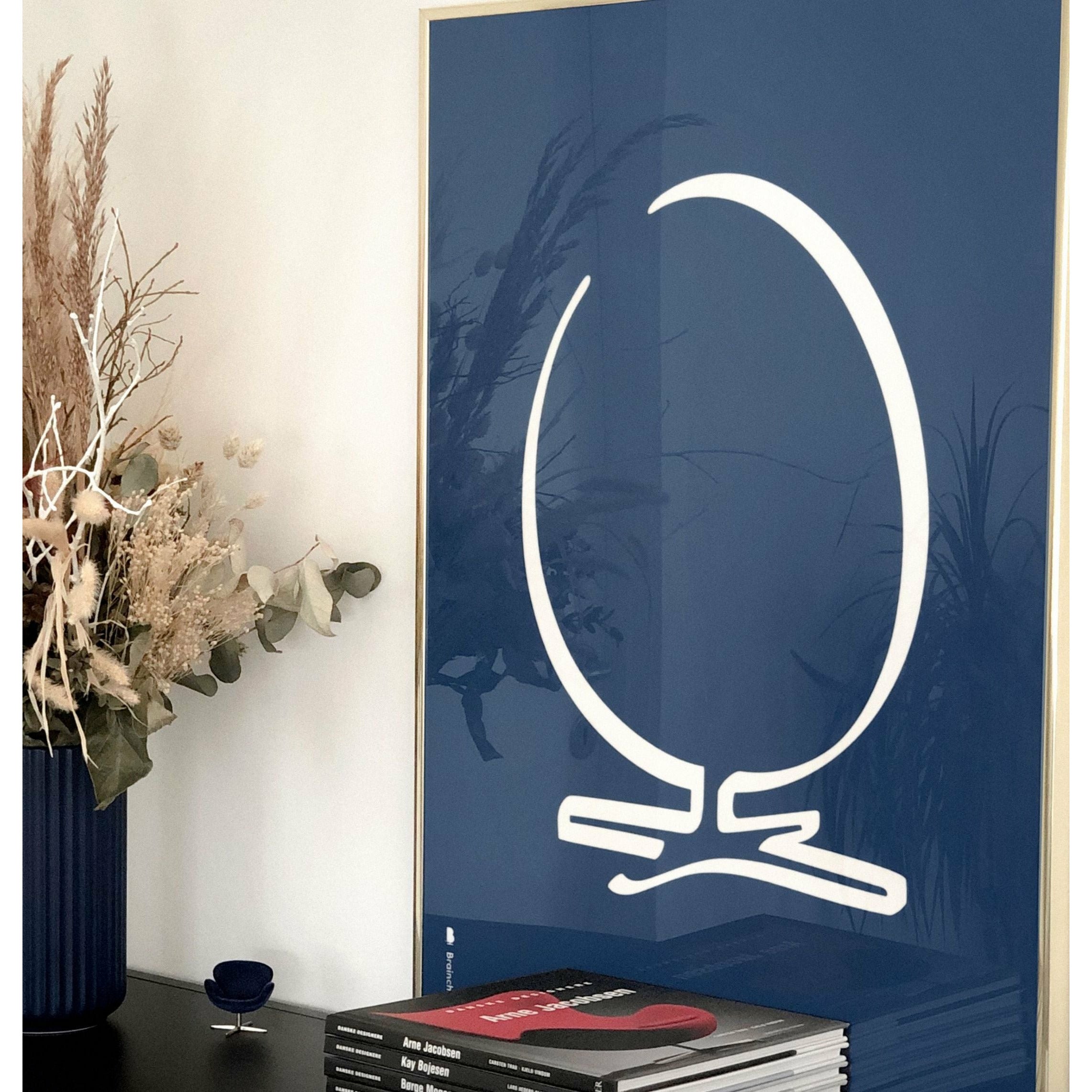Brainchild Egg Line Poster, Frame Made Of Light Wood 70x100 Cm, Blue Background