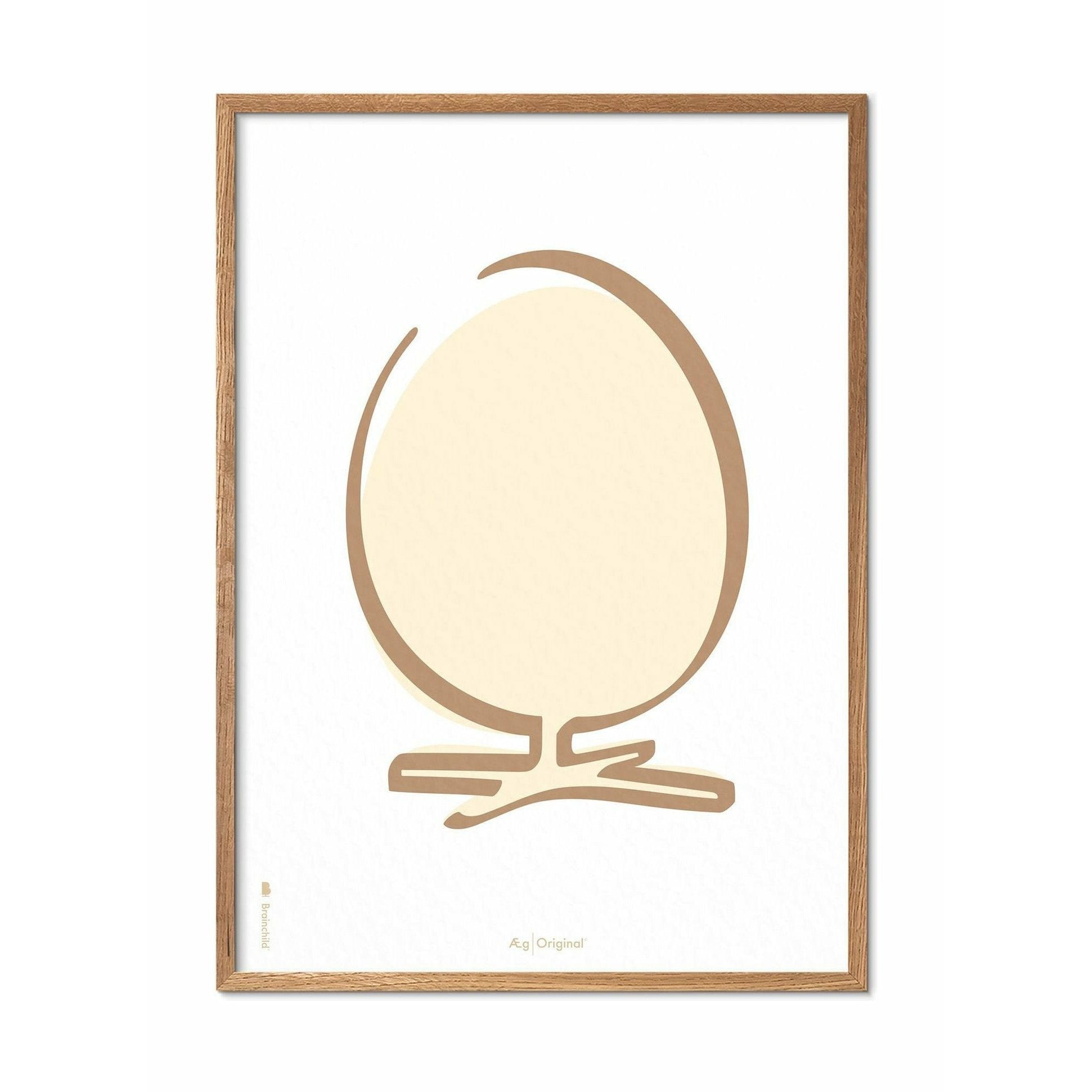 Póster de línea de huevo de creación, marco hecho de madera clara de 70x100 cm, fondo blanco
