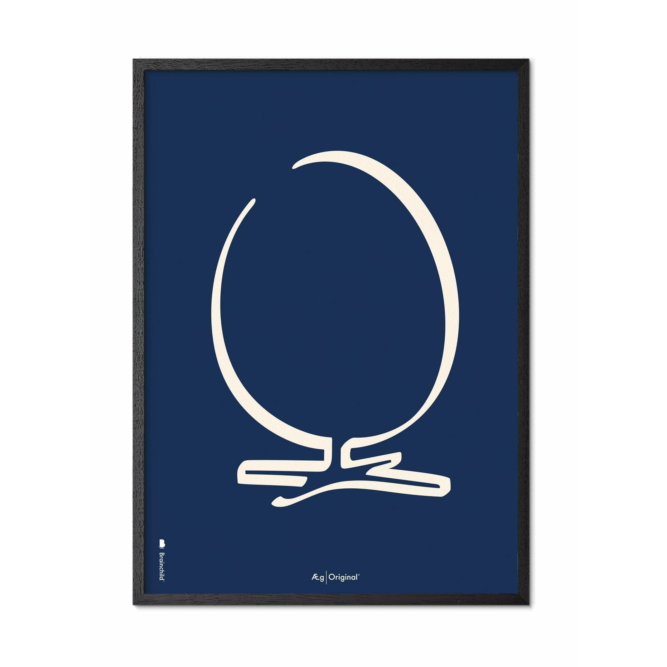 Brainchild Egg Line Poster, Frame In Black Lacquered Wood 30x40 Cm, Blue Background