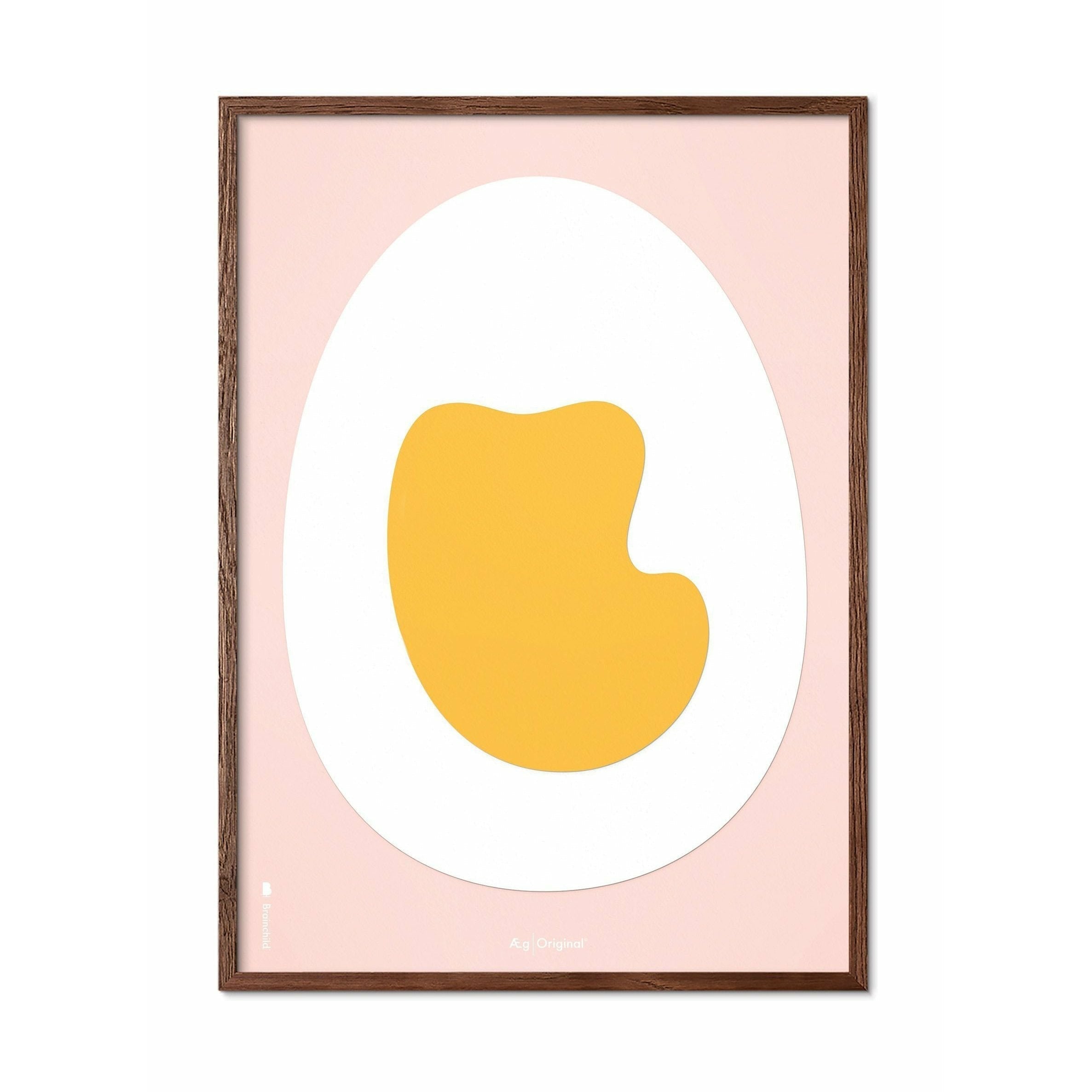 Brainchild Ei Büroklammer Poster, Rahmen aus dunklem Holz 50x70 cm, rosa Hintergrund