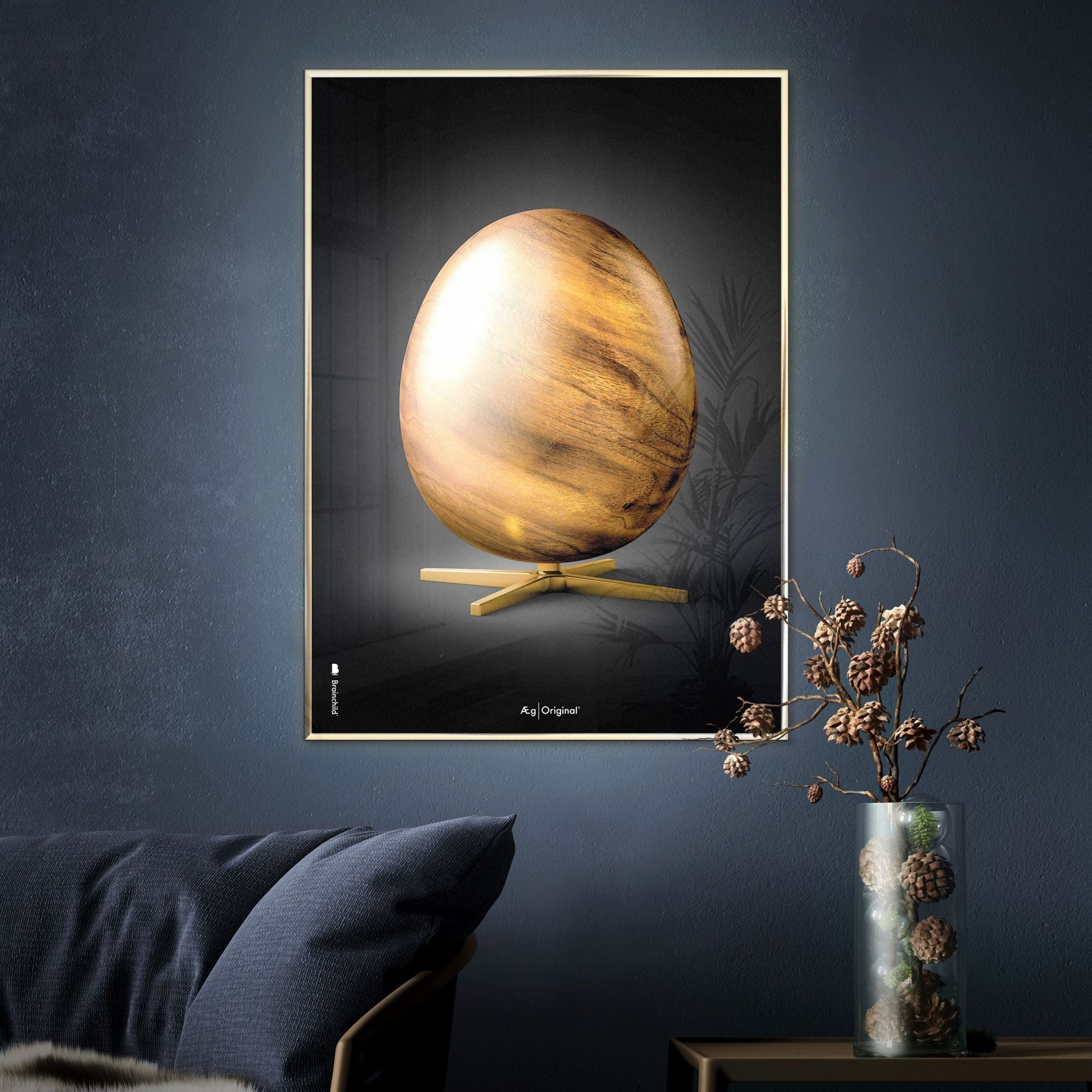 Brainchild Egg Figures Poster, Frame Made Of Dark Wood 50x70 Cm, Black