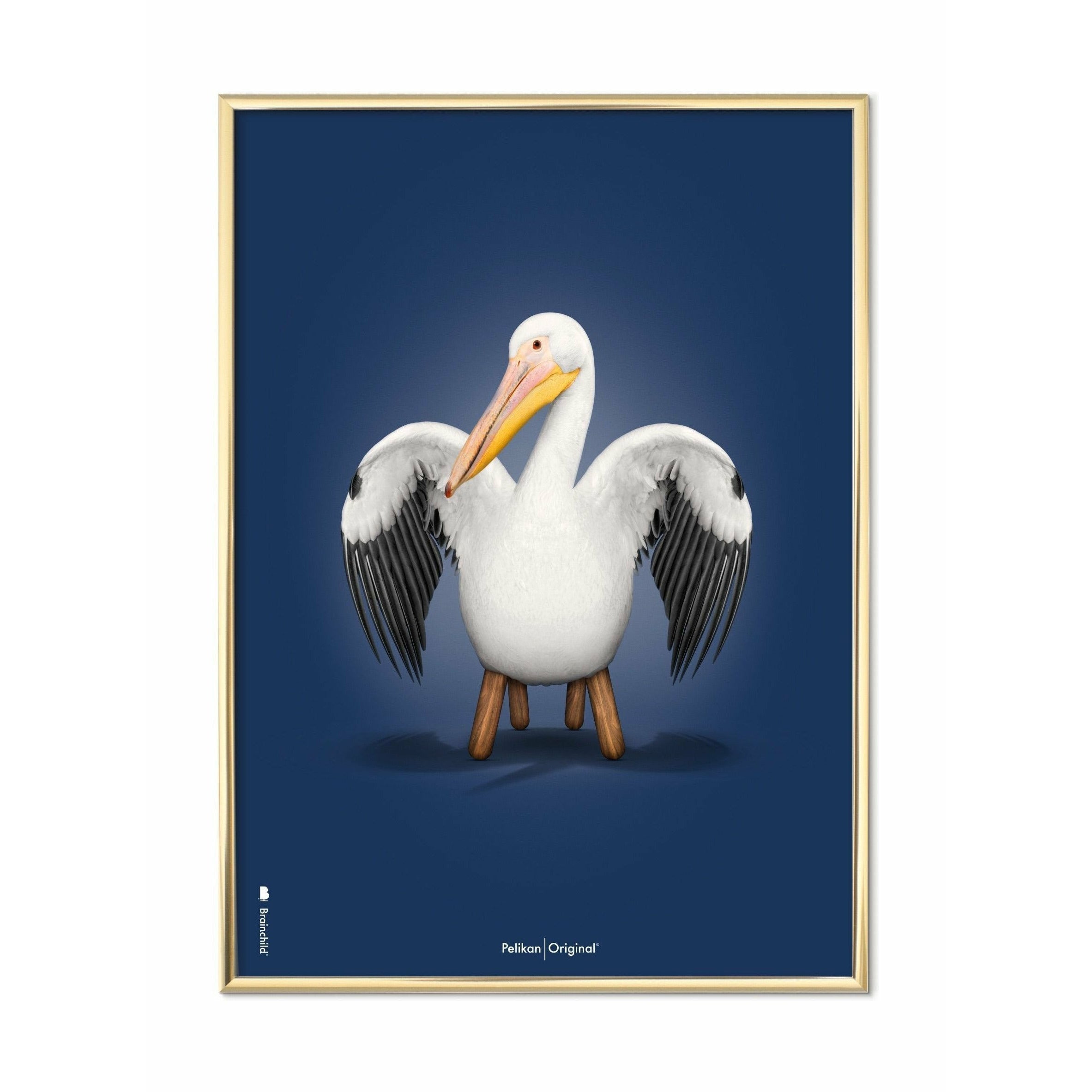 创意Pelikan经典海报，黄铜框架30x40厘米，深蓝色背景