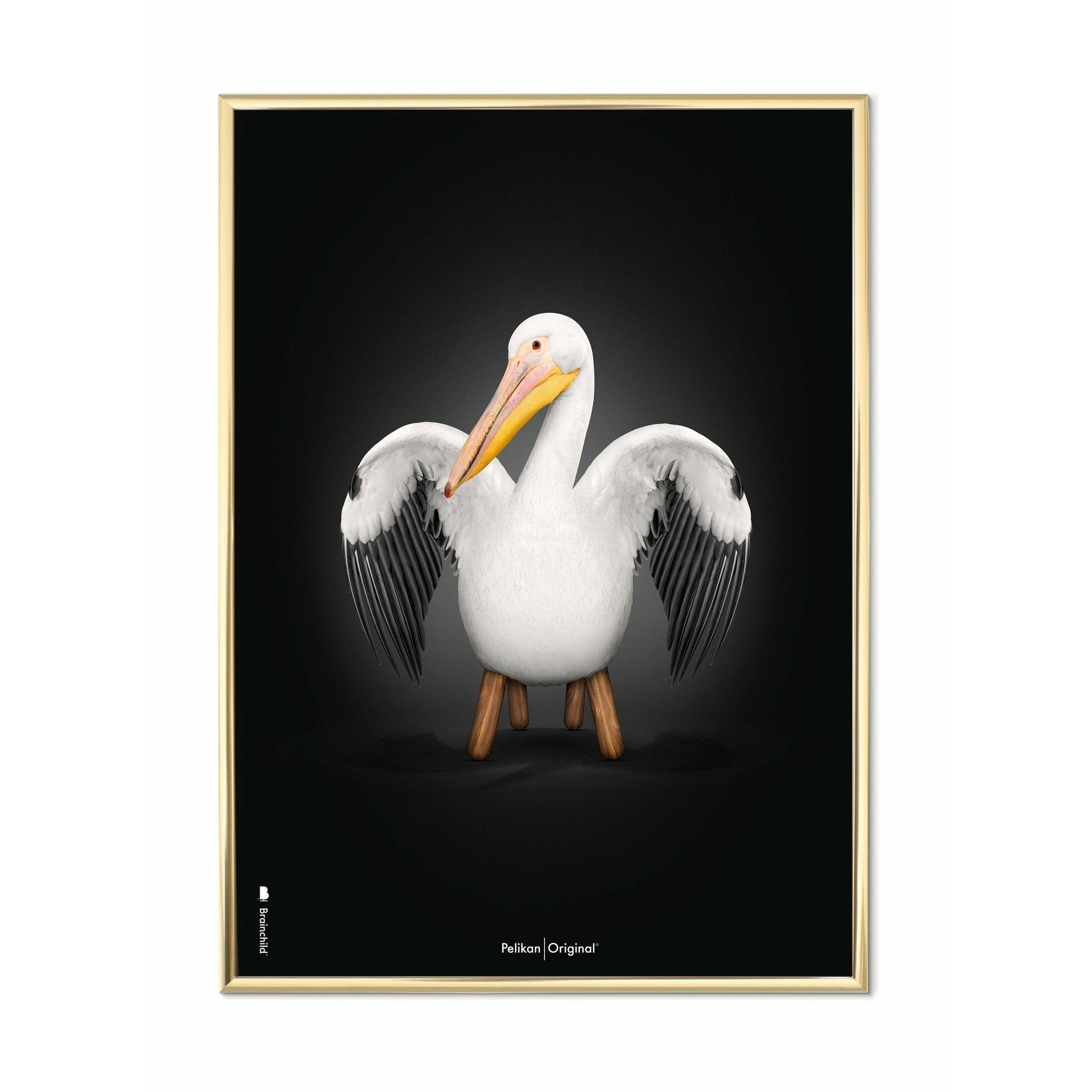 Brainchild Pelikan Classic Poster, Messingrahmen 50x70 cm, schwarzer Hintergrund