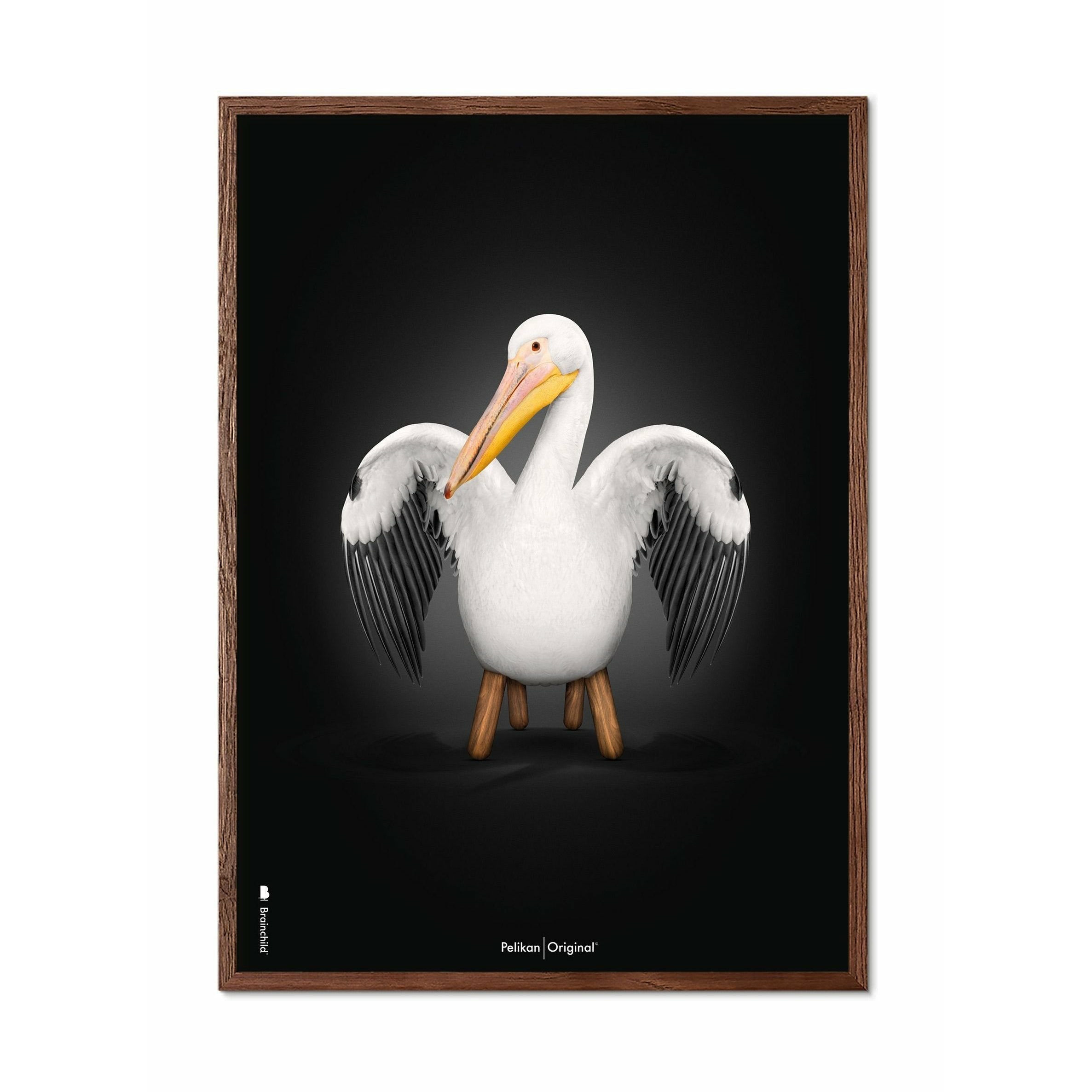 Brainchild Pelikan Classic Poster, Dark Wood Frame 30x40 Cm, Black Background