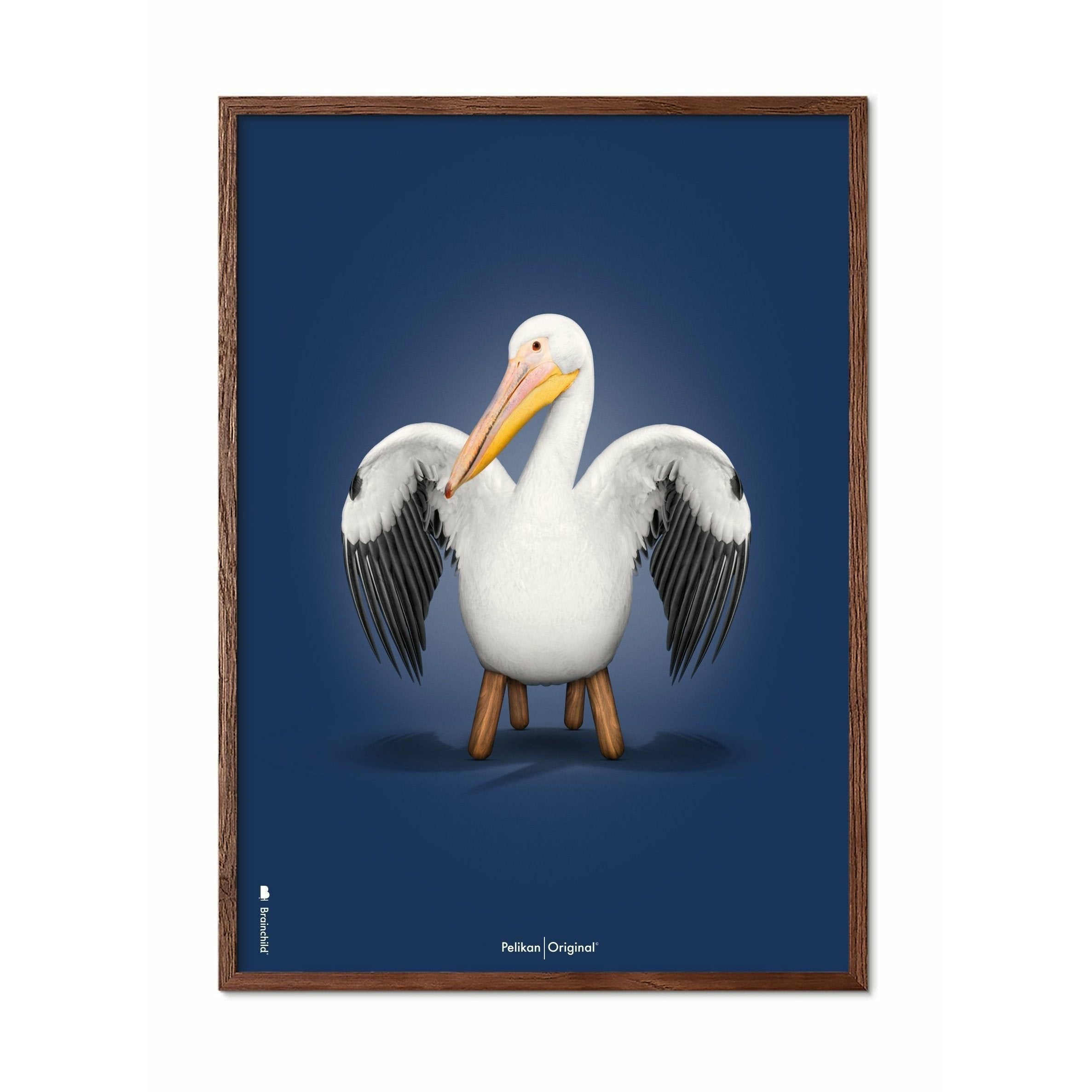 brainchild Poster classique Pelikan, cadre en bois foncé A5, fond bleu foncé