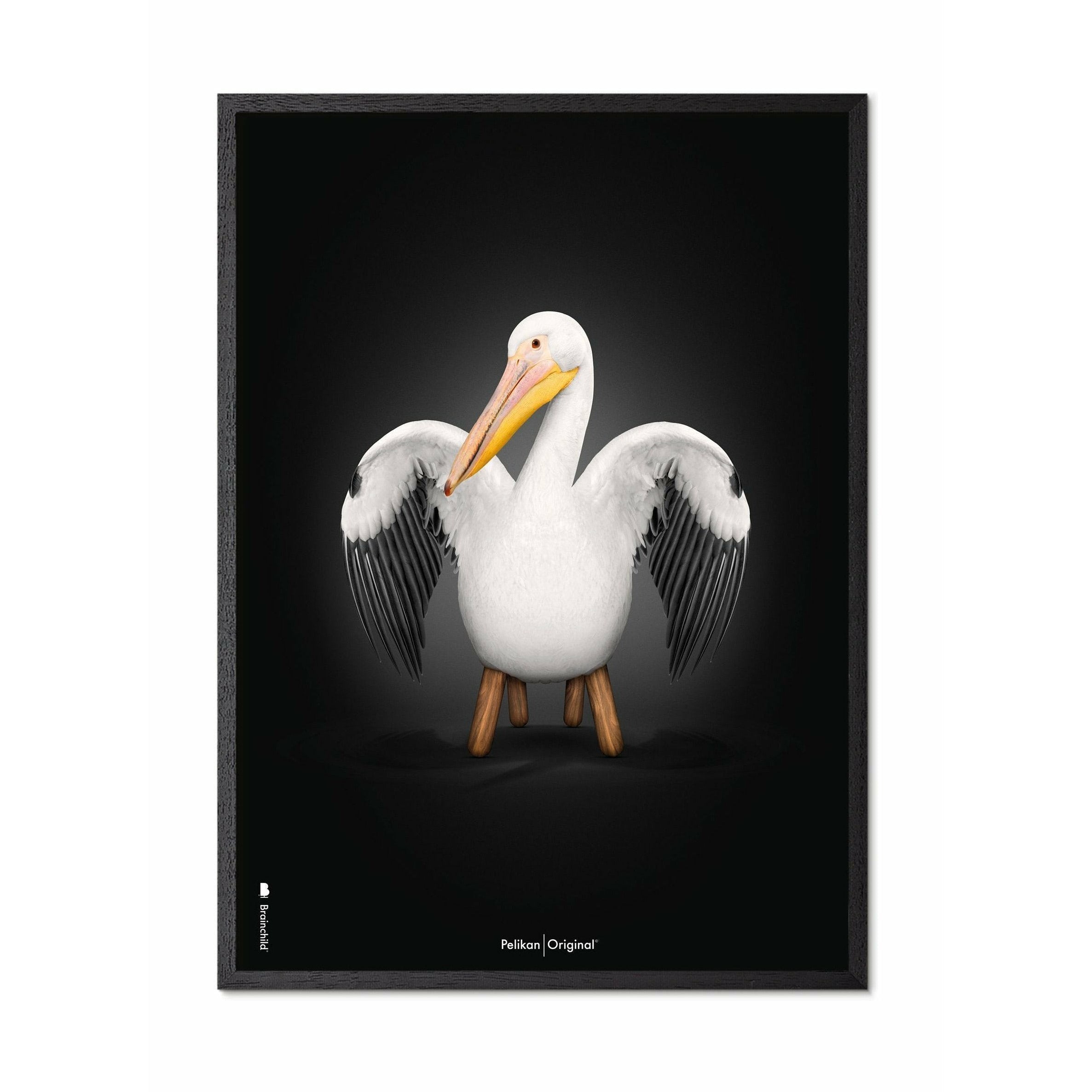 Brainchild Pelikan Classic Poster, Rahmen aus schwarz lackiertem Holz A5, schwarzer Hintergrund