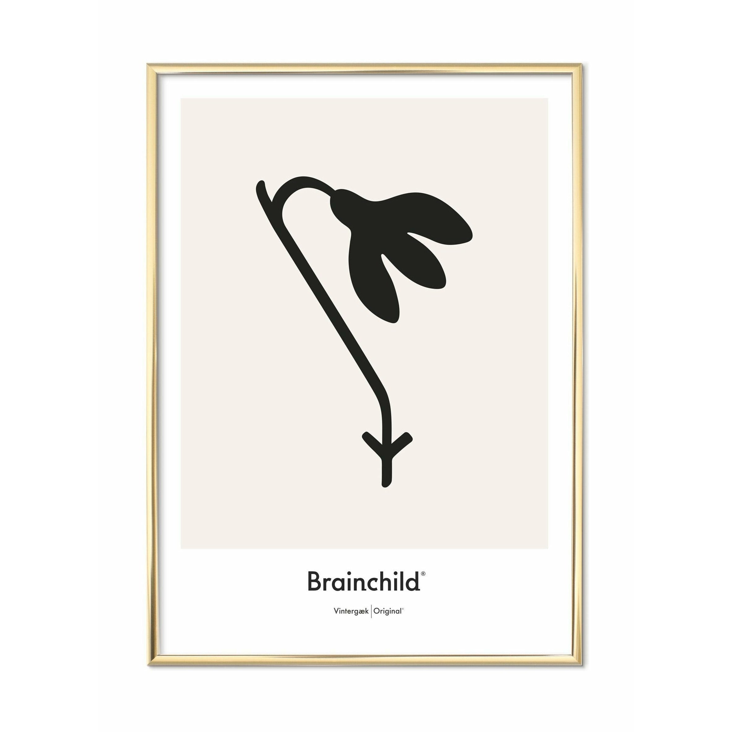 Brainchild Schneeglöckchen Design Icon Poster, Messingrahmen 30x40 cm, Grau