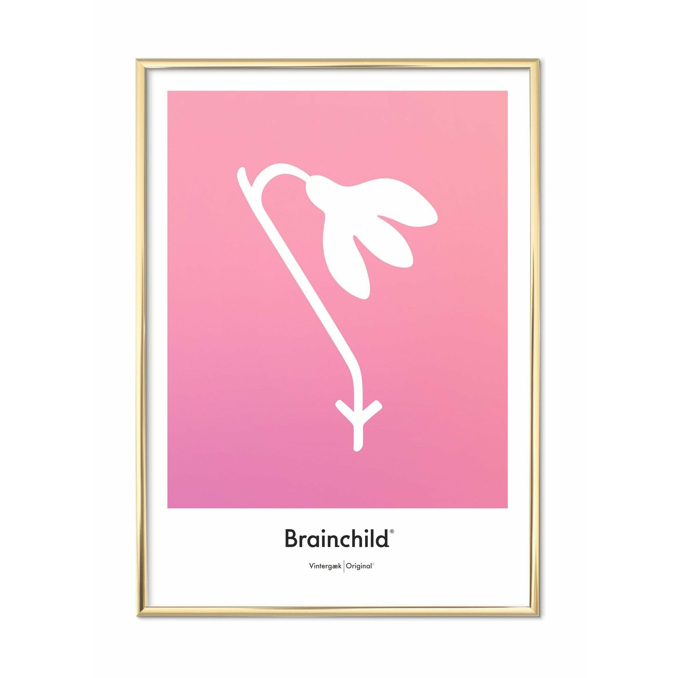 Brainchild Snowdrop Design -kuvakkeen juliste, messinkivärinen runko 30 x40 cm, vaaleanpunainen
