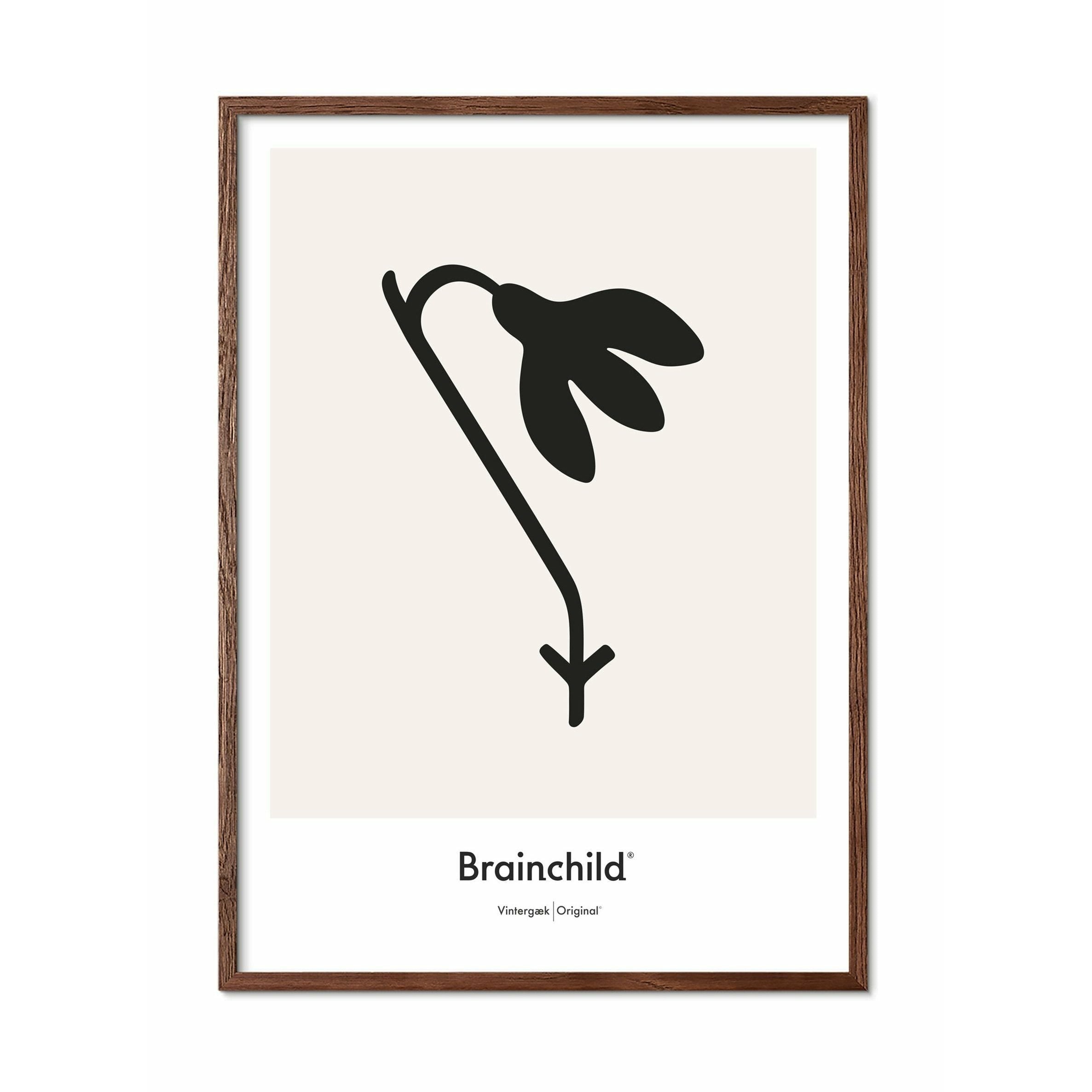Brainchild Snowdrop Design Icon Poster, Frame Made Of Dark Wood 30x40 Cm, Grey