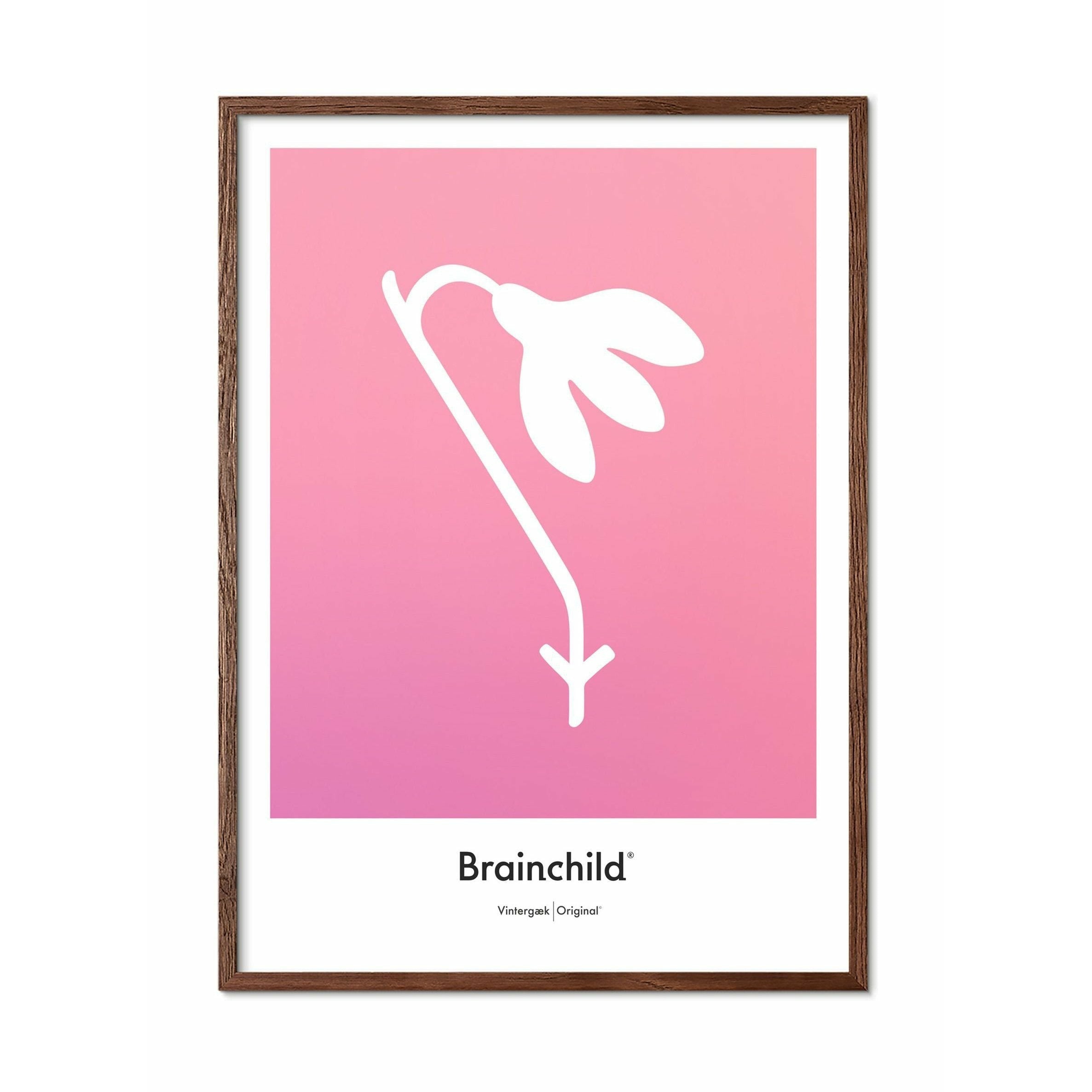 Brainchild Snowdrop Design Icon Poster, frame gemaakt van donker hout 70x100 cm, roze