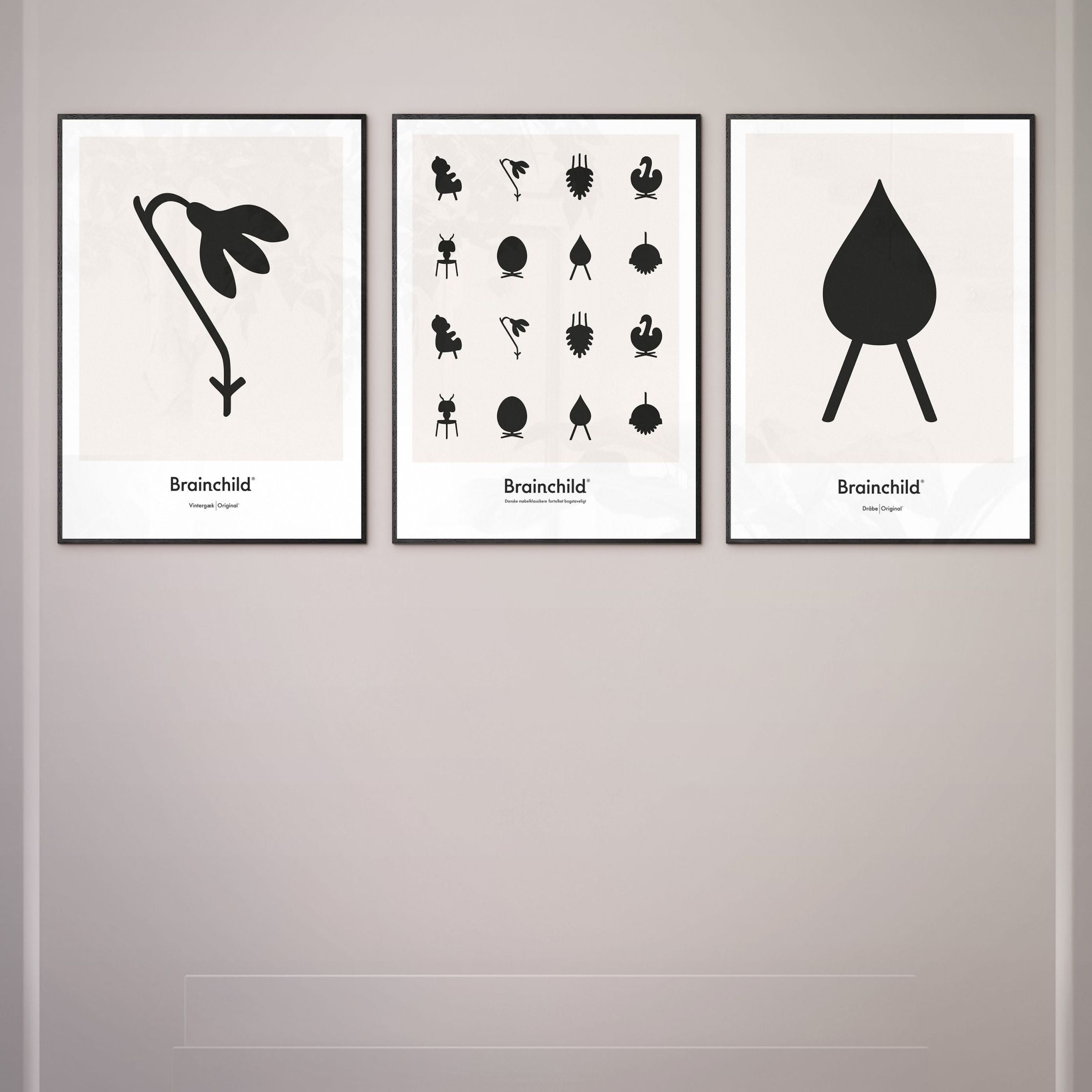 Brainchild Schneeglöckchen Design Icon Poster, Rahmen aus hellem Holz 30x40 Cm, Grau