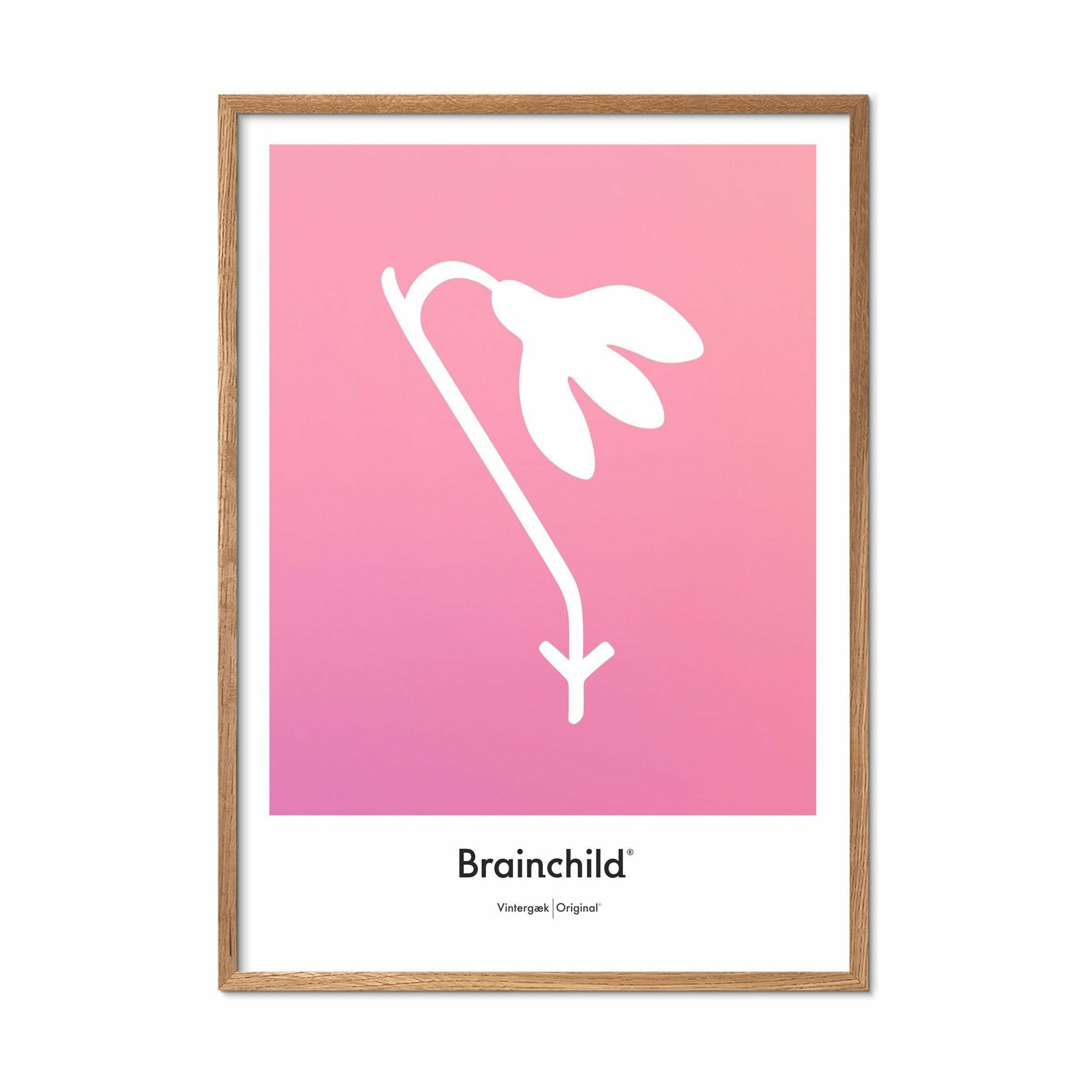 Brainchild Snowdrop Design Icon Poster, Frame Made Of Light Wood 30x40 Cm, Pink