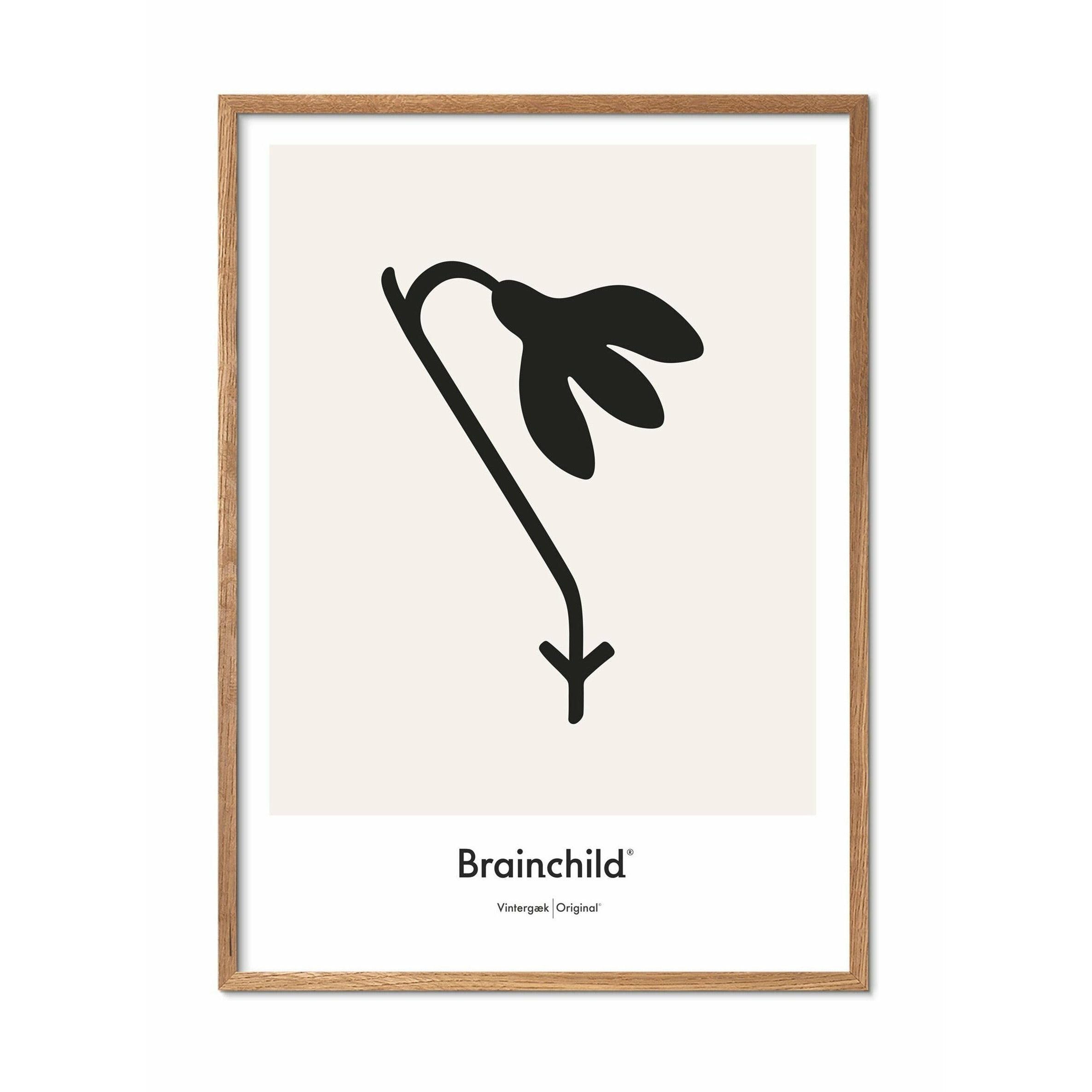 Brainchild Schneeglöckchen Design Icon Poster, Rahmen aus hellem Holz 50x70 cm, grau